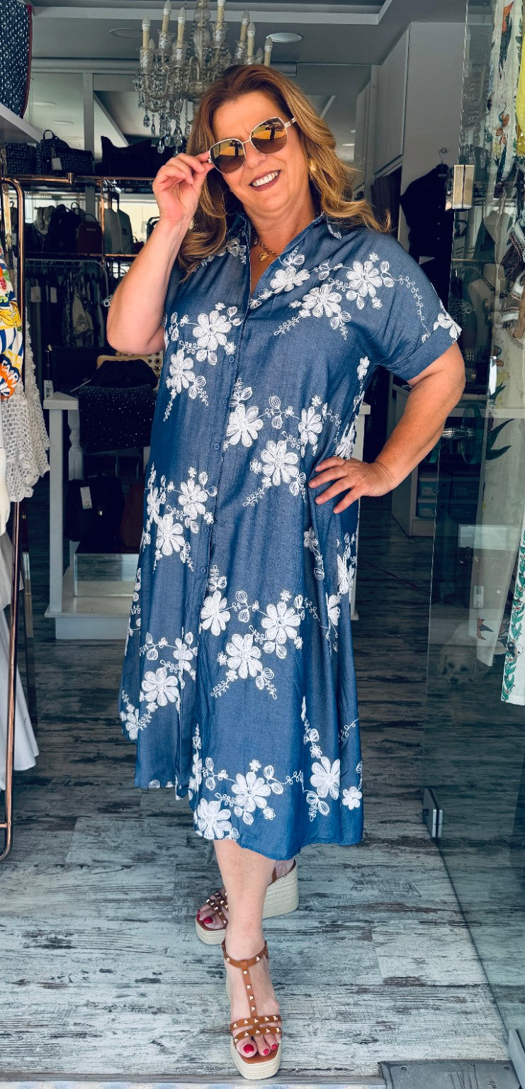 Τζιν Σεμιζιέ Φόρεμα με Floral Print