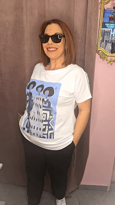 Γυναικείο T-Shirt με Ethnic Print Μπλε-3