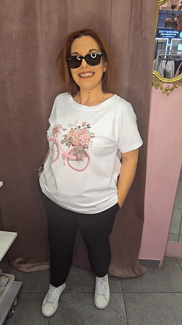 Γυναικείο T-Shirt με Ποδήλατο & Λουλούδια Aqua-2