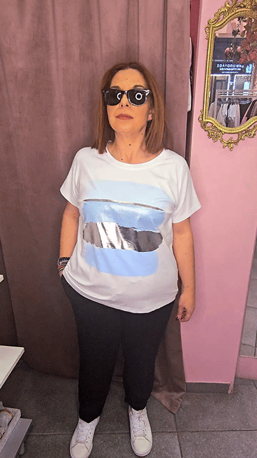 Γυναικείο T-Shirt με Γαλάζιο & Μεταλλικό Print