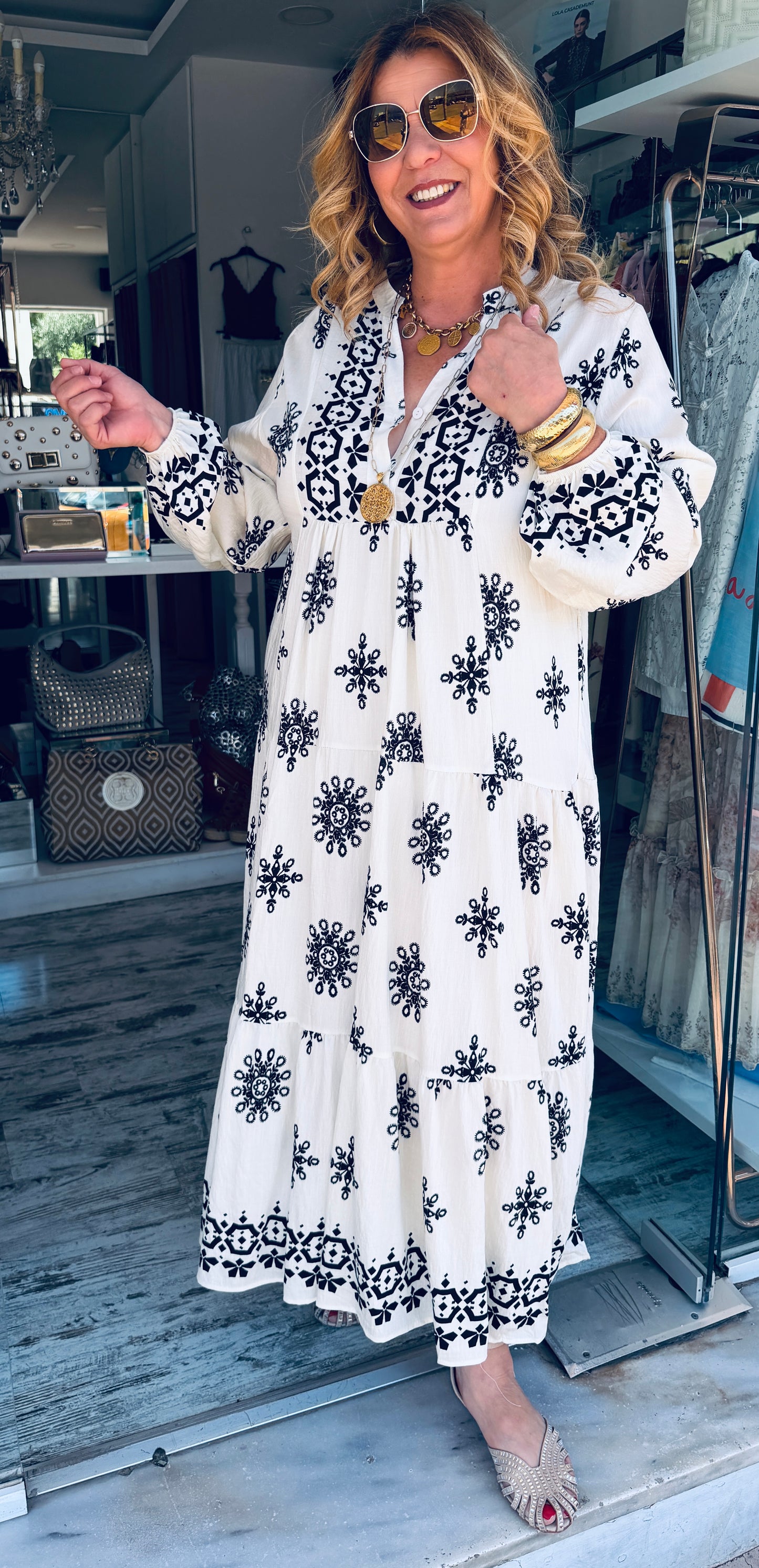 Viscose Ethnic Φόρεμα με Κουμπιά στο Ντεκολτέ