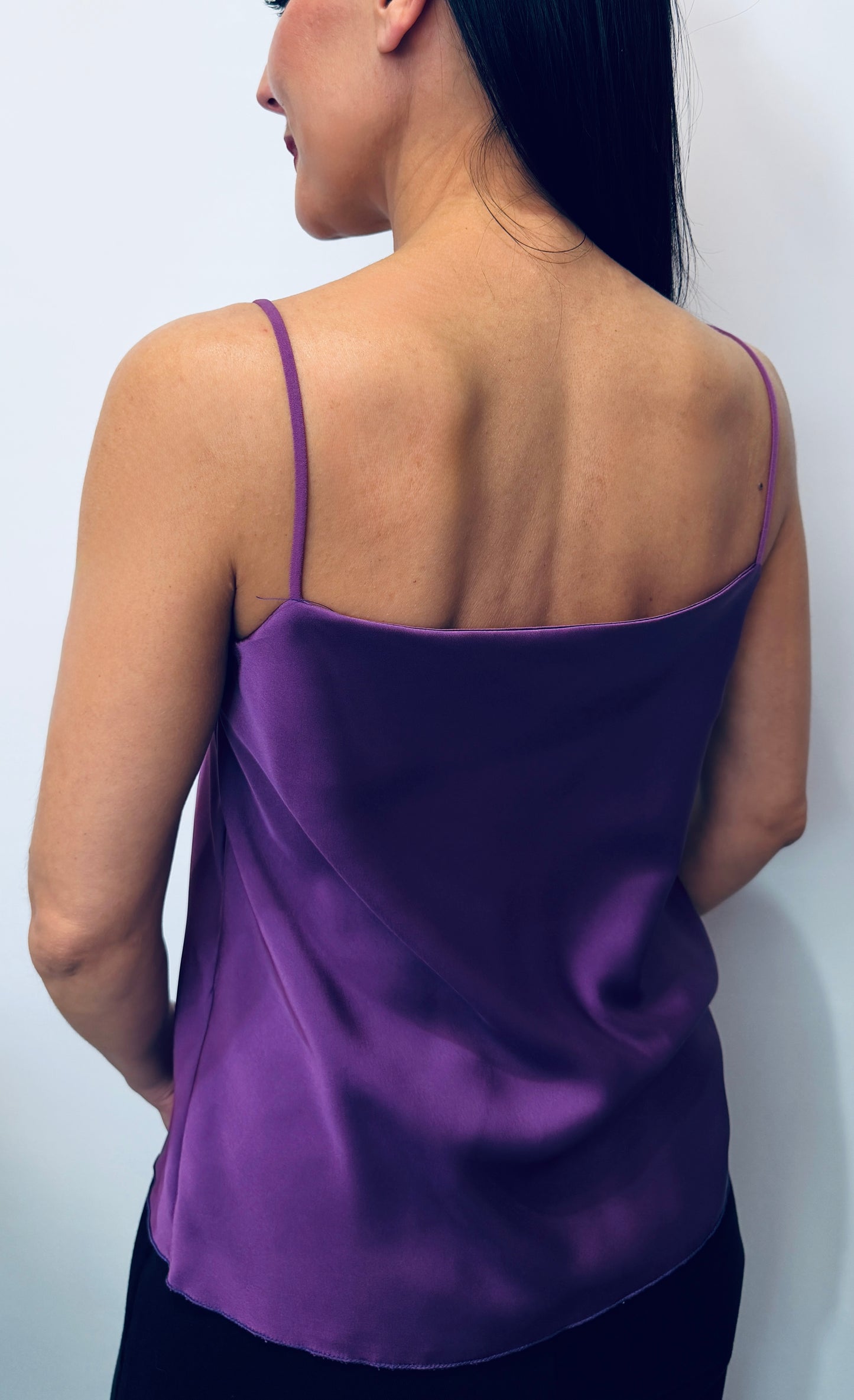 Γυναικείο Top με Ντραπέ Λαιμόκοψη & Λεπτές Τιράντες Μωβ-6