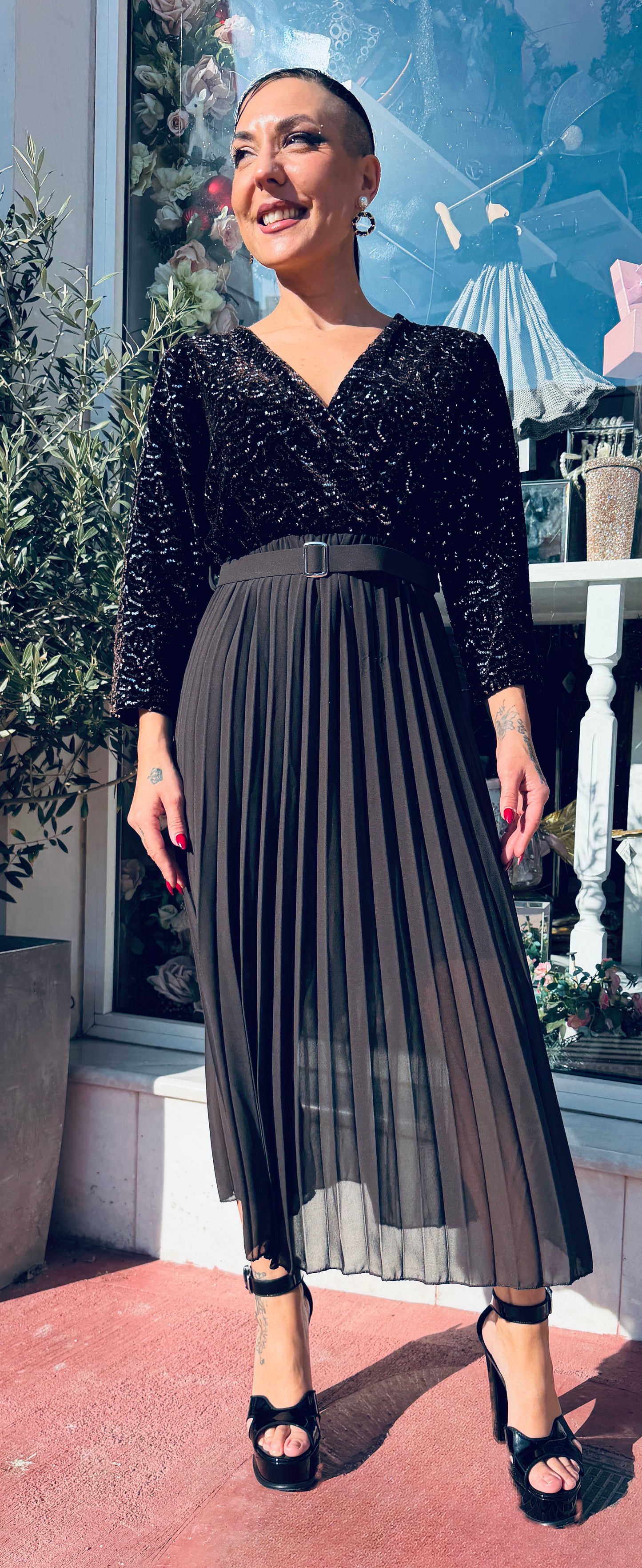 φόρεμα με στρας dark chocolate