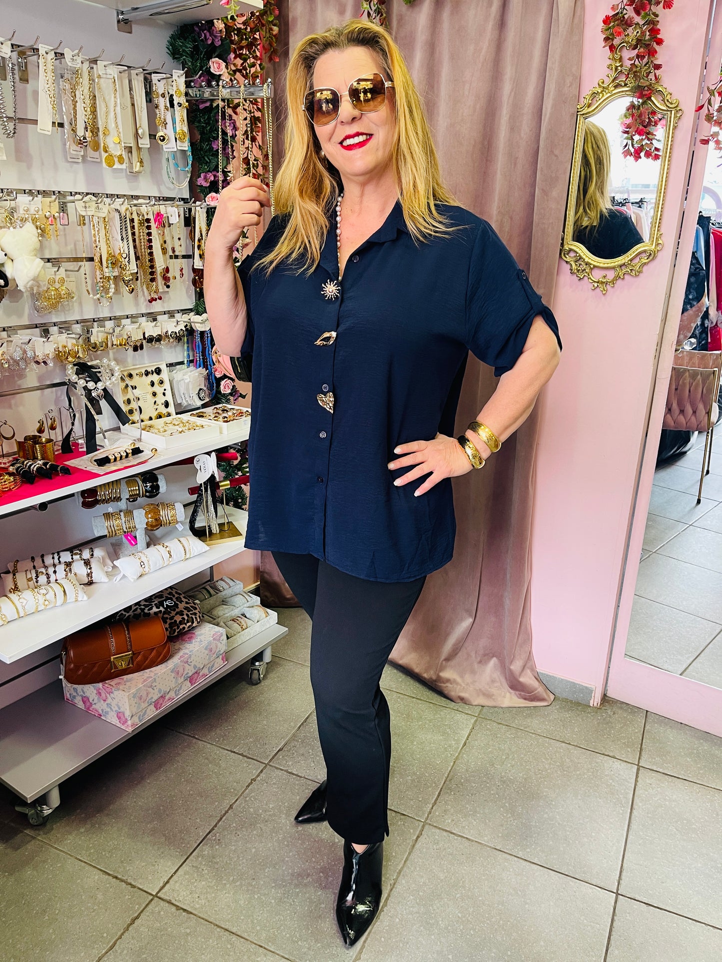 Γυναικείο Πουκάμισο με Διακοσμητικές Χρυσές Καρφίτσες -10