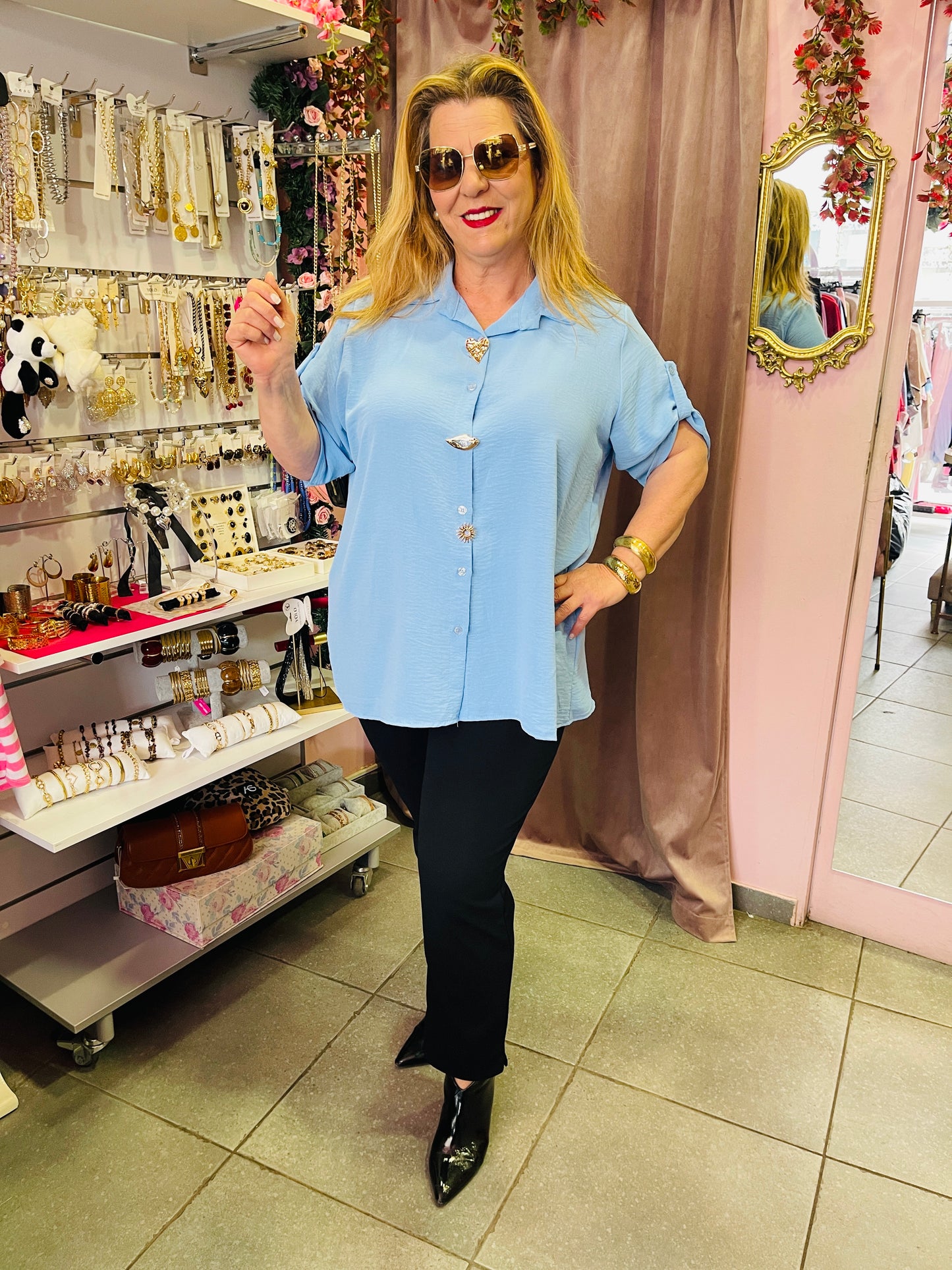 Γυναικείο Πουκάμισο με Διακοσμητικές Χρυσές Καρφίτσες -6