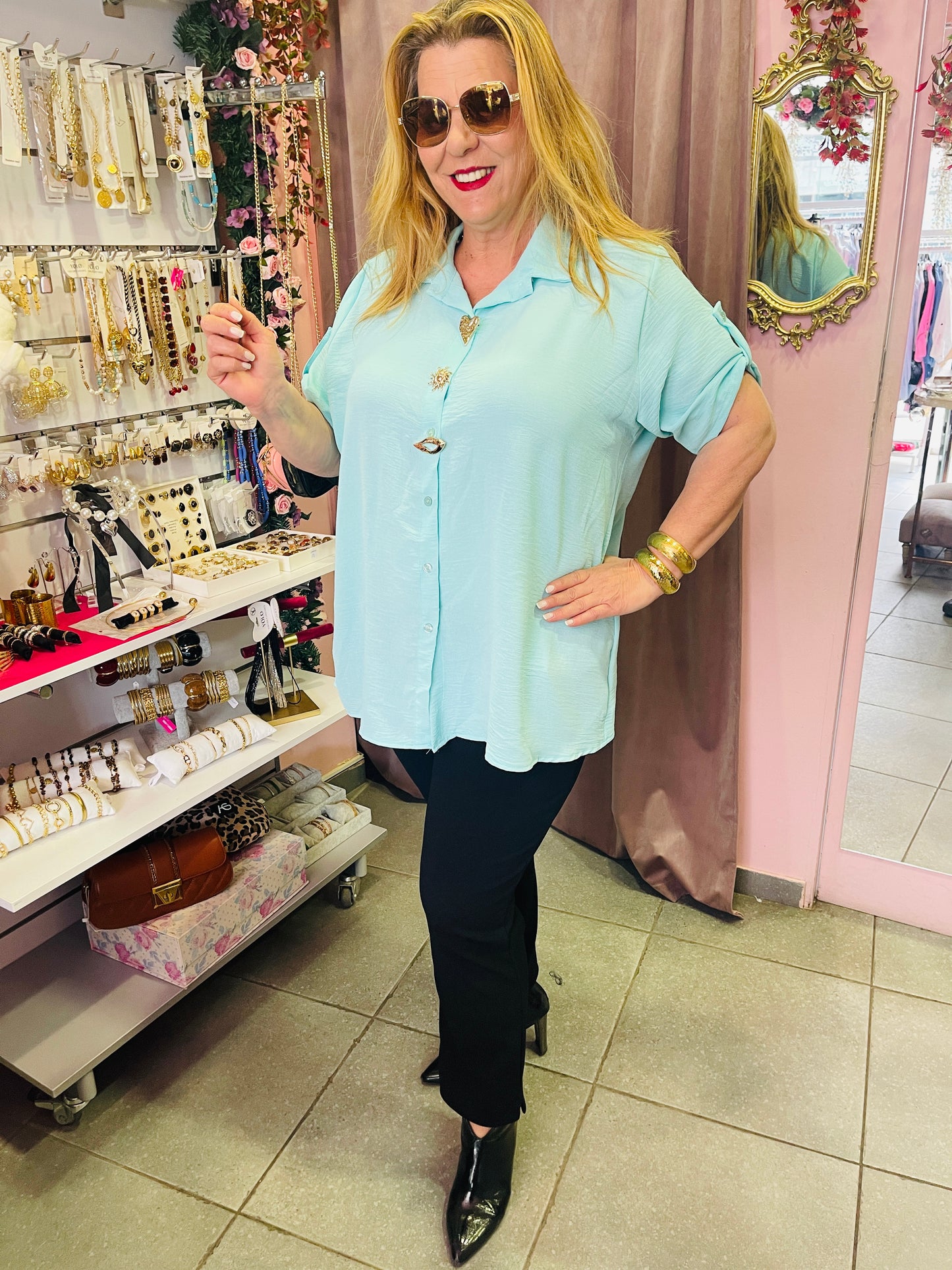 Γυναικείο Πουκάμισο με Διακοσμητικές Χρυσές Καρφίτσες -5