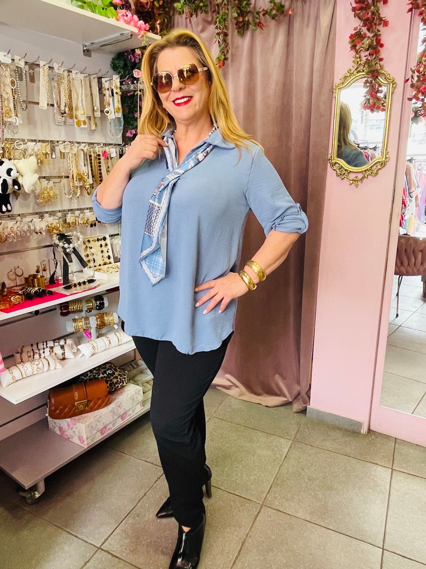 Κομψή Γυναικεία Μπλούζα με Φουλάρι – Μοντέρνο Top Ραφ-3