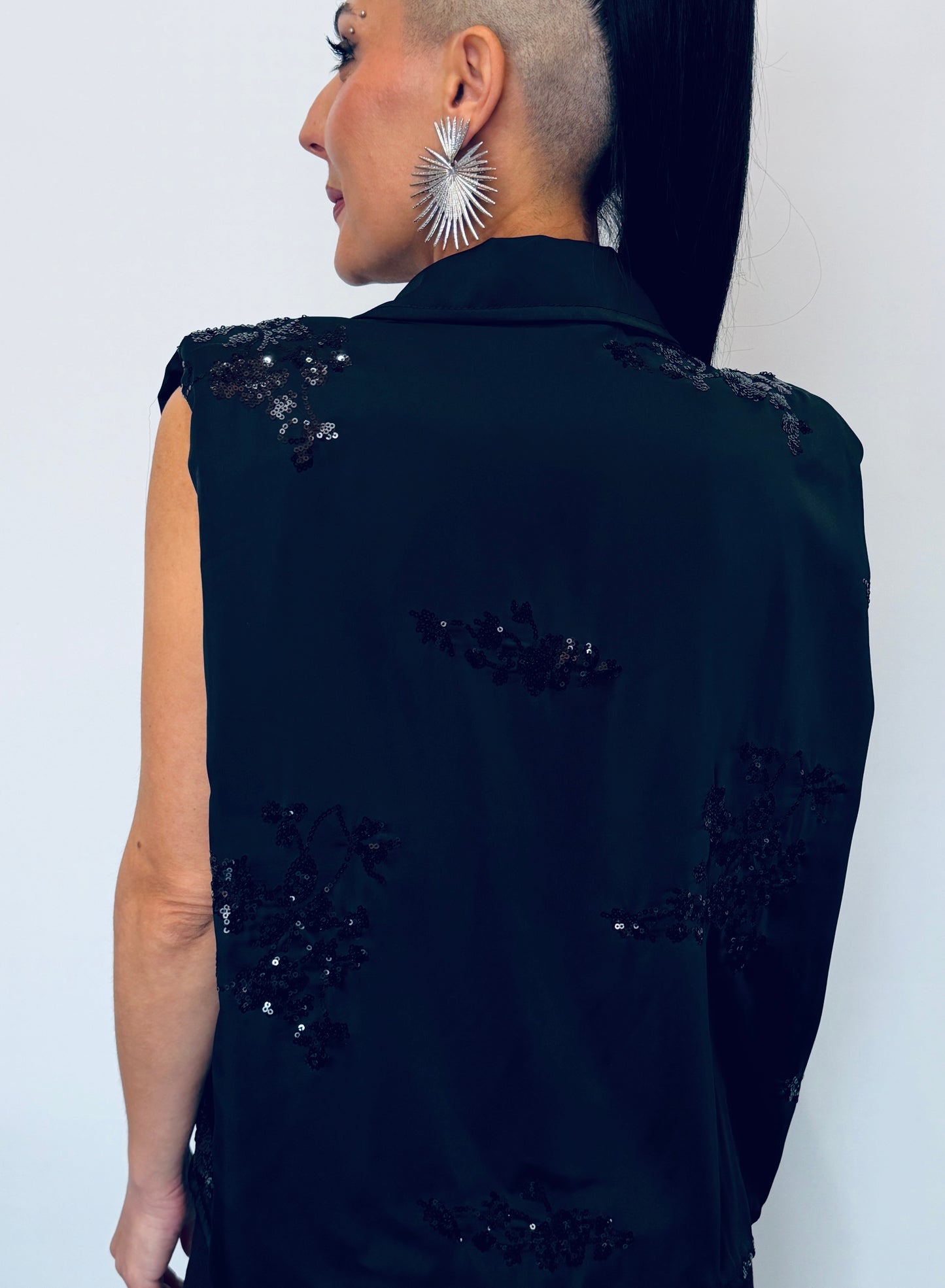 Γυναικείο Αμάνικο Πουκάμισο με Διακοσμητικές Παγιέτες Μαύρο-3