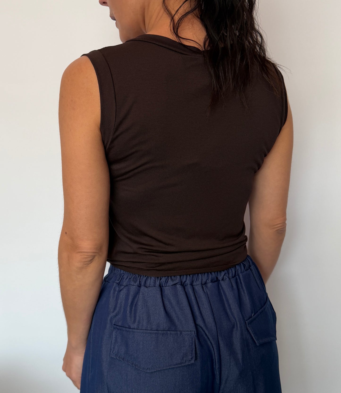 Γυναικείο Crop Top με Δέσιμο & Διακριτικά Strass Καφε-2