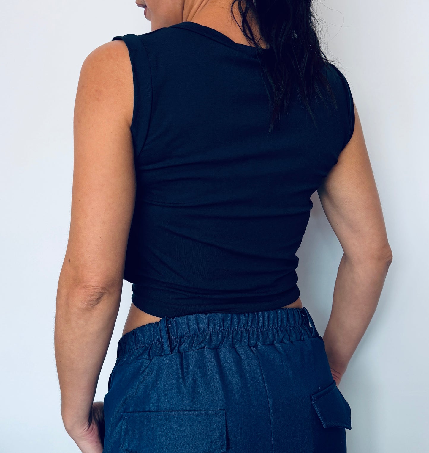 Γυναικείο Crop Top με Δέσιμο & Διακριτικά Strass Σκούρο Μπλε-4