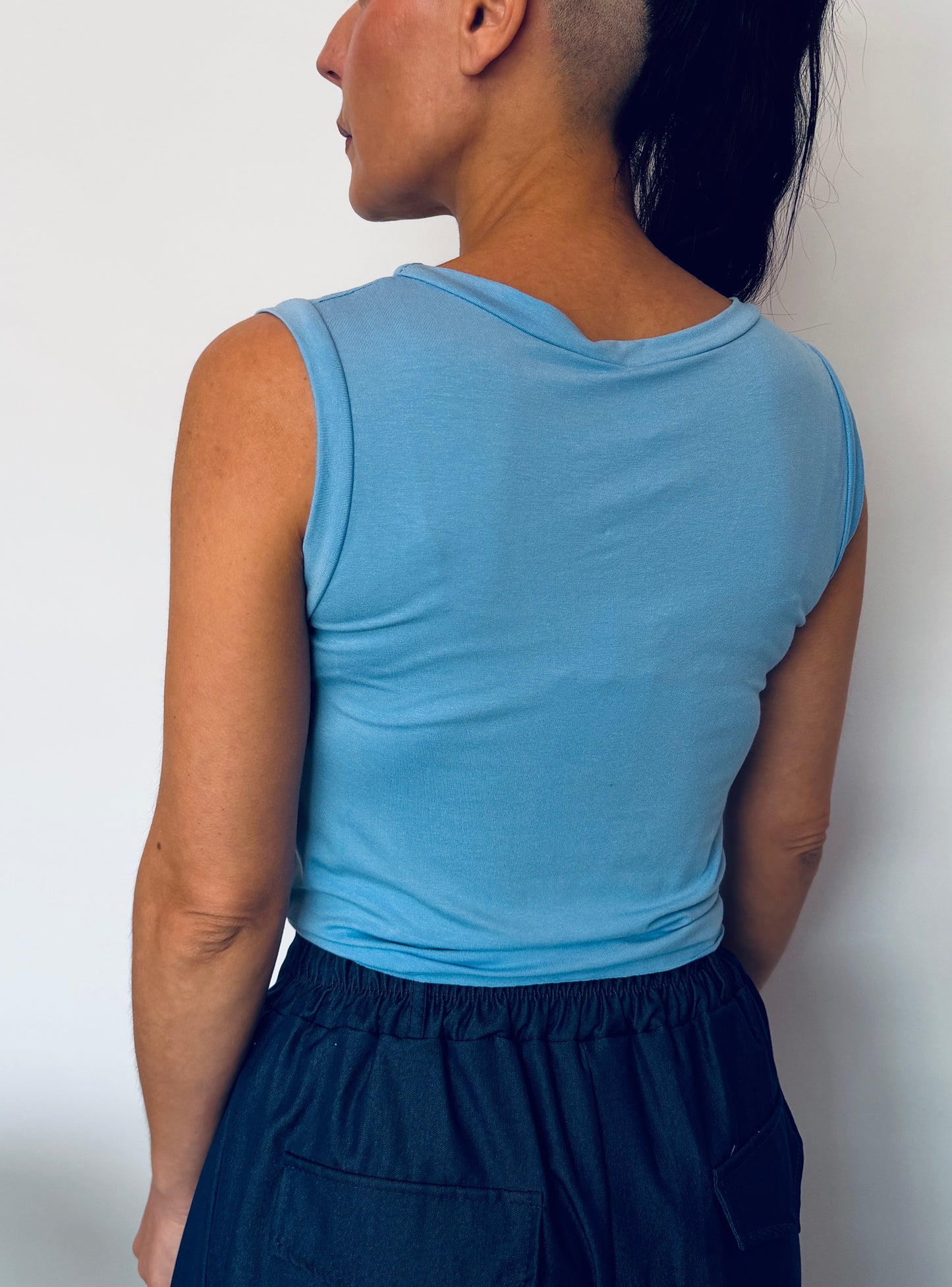 Γυναικείο Crop Top με Δέσιμο & Διακριτικά Strass Γαλάζιο-6