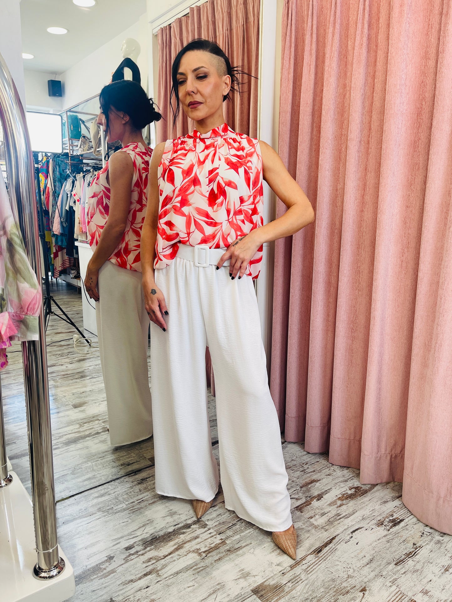 Ελαφριά Παντελόνα με Λινή Υφή για Άνετο Καλοκαιρινό Στυλ Λευκή-1