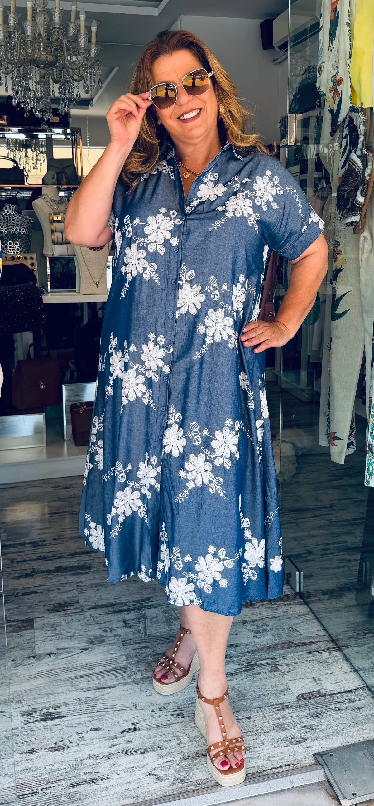 Τζιν Σεμιζιέ Φόρεμα με Floral Print