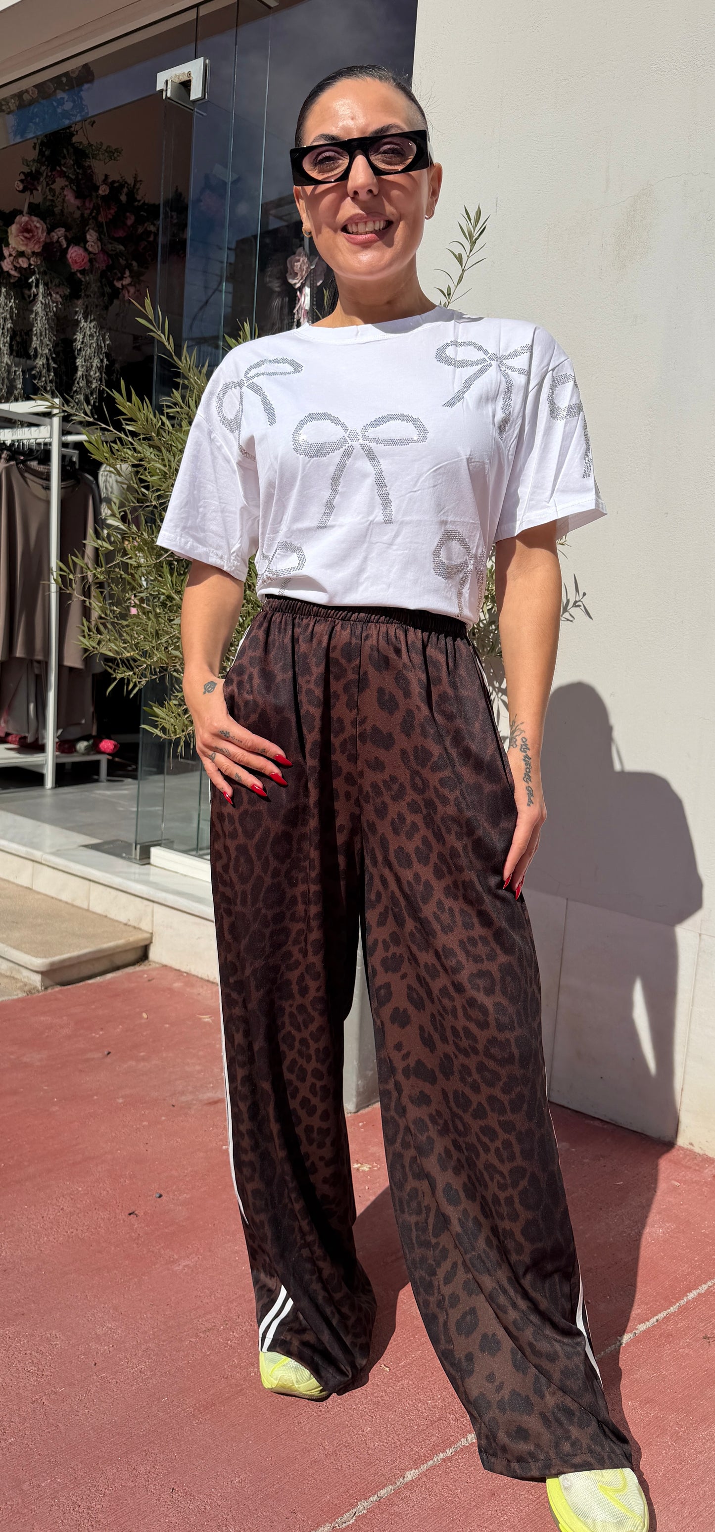 Φόρμα με ίσια γραμμή Jaguar print και ρίγα ασπρο-3