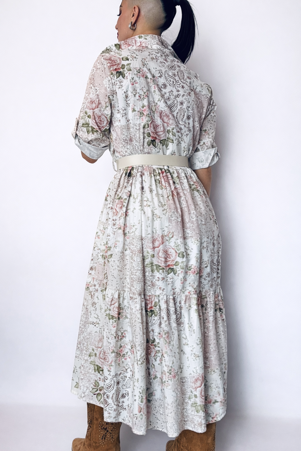 Midi Floral Φόρεμα με Ζώνη – Ρομαντικό & Θηλυκό Look | white-1