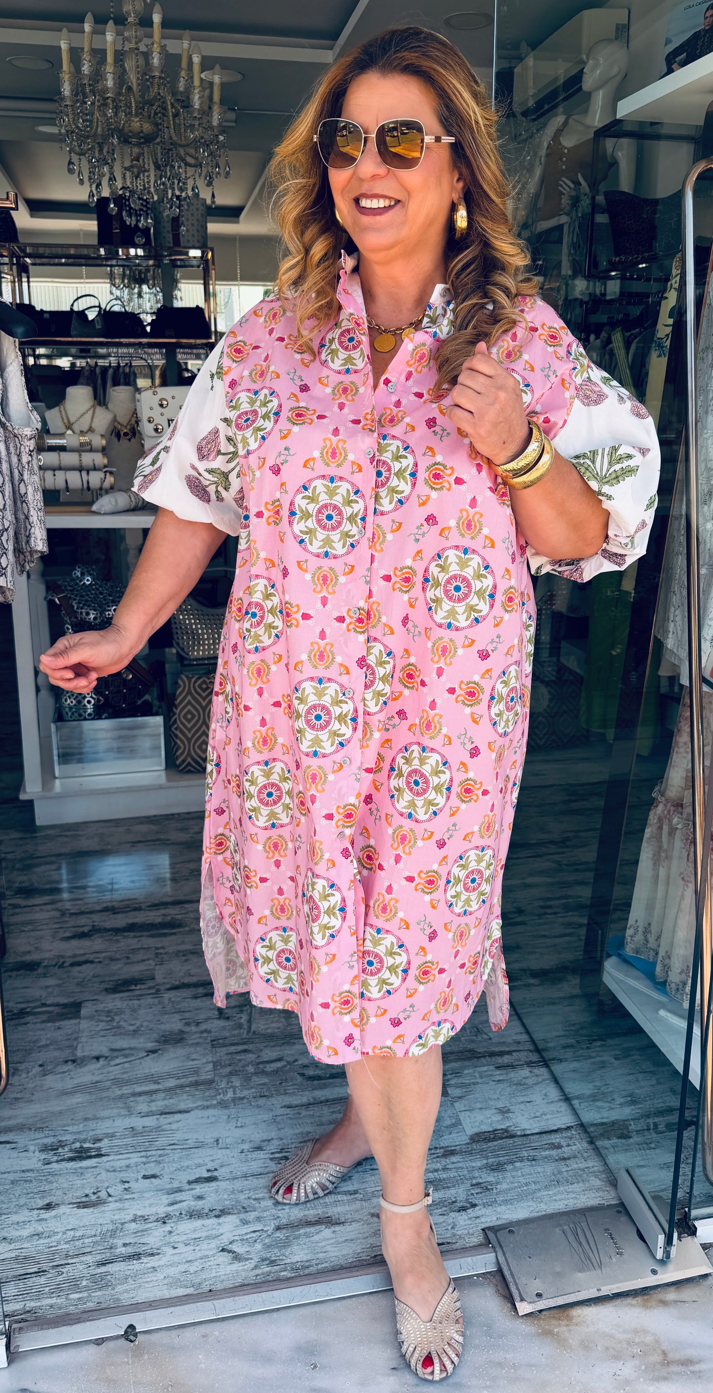 Βαμβακερό Σεμιζιέ Φόρεμα με Ethnic Print