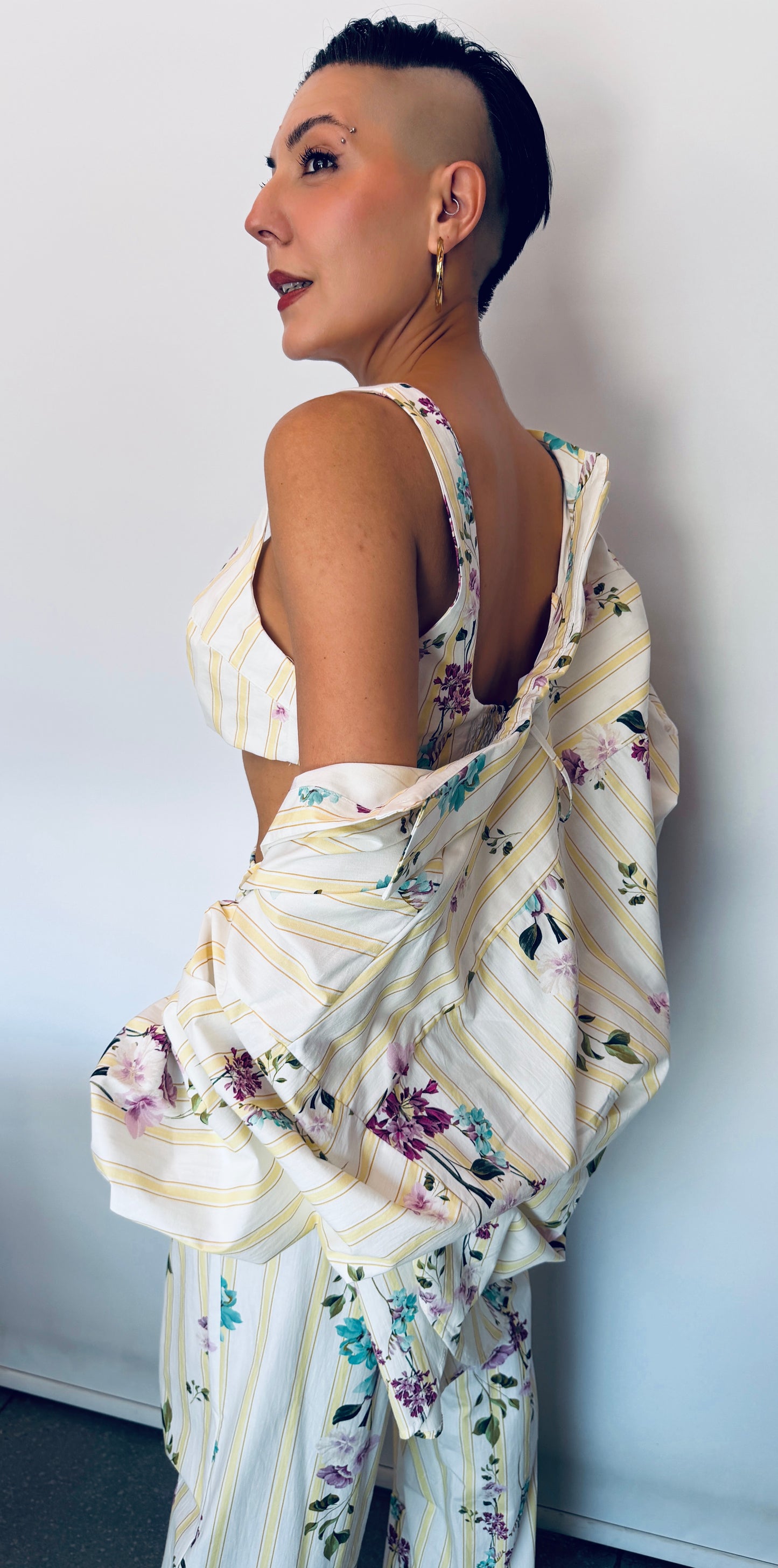 Σετ LUMINA 3 Τεμαχίων Κίτρινο Ριγέ Floral – Πουκάμισο, Top & Παντελόνι-2