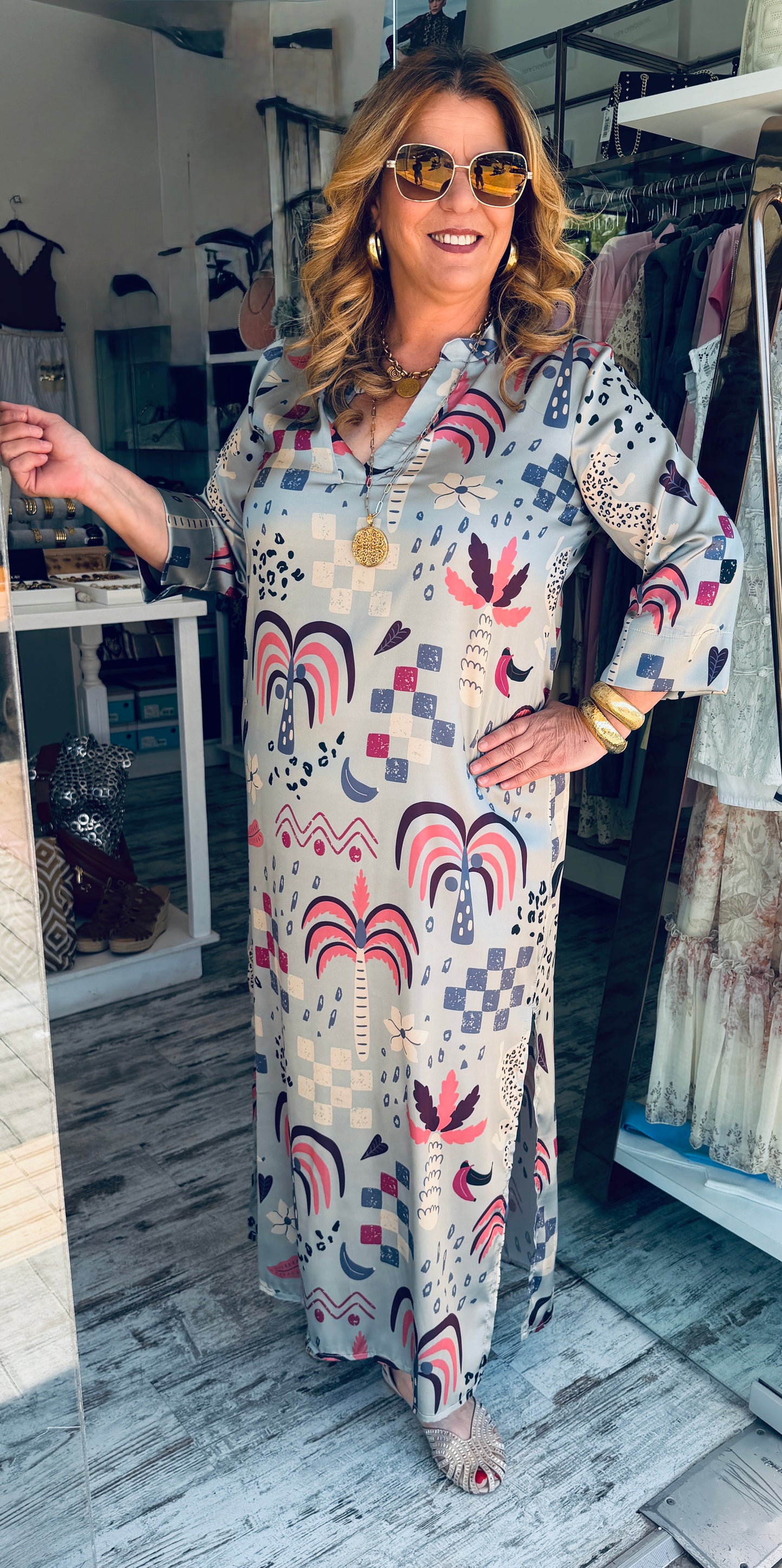 New Age Silk Touch Καφτάνι με Μάο Γιακά
