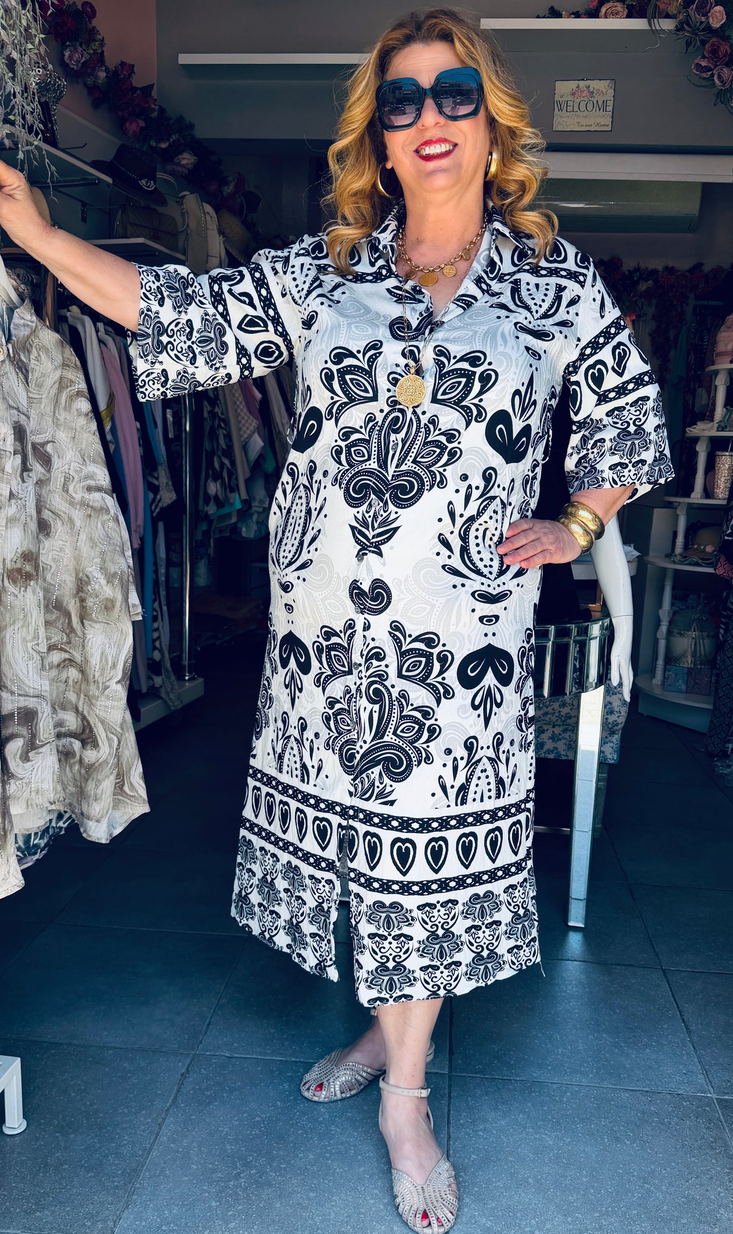 Μάξι Φόρεμα Σεμιζιέ με Boho Σχέδιο & Ζωνάκι Plus Size Μαύρο-1