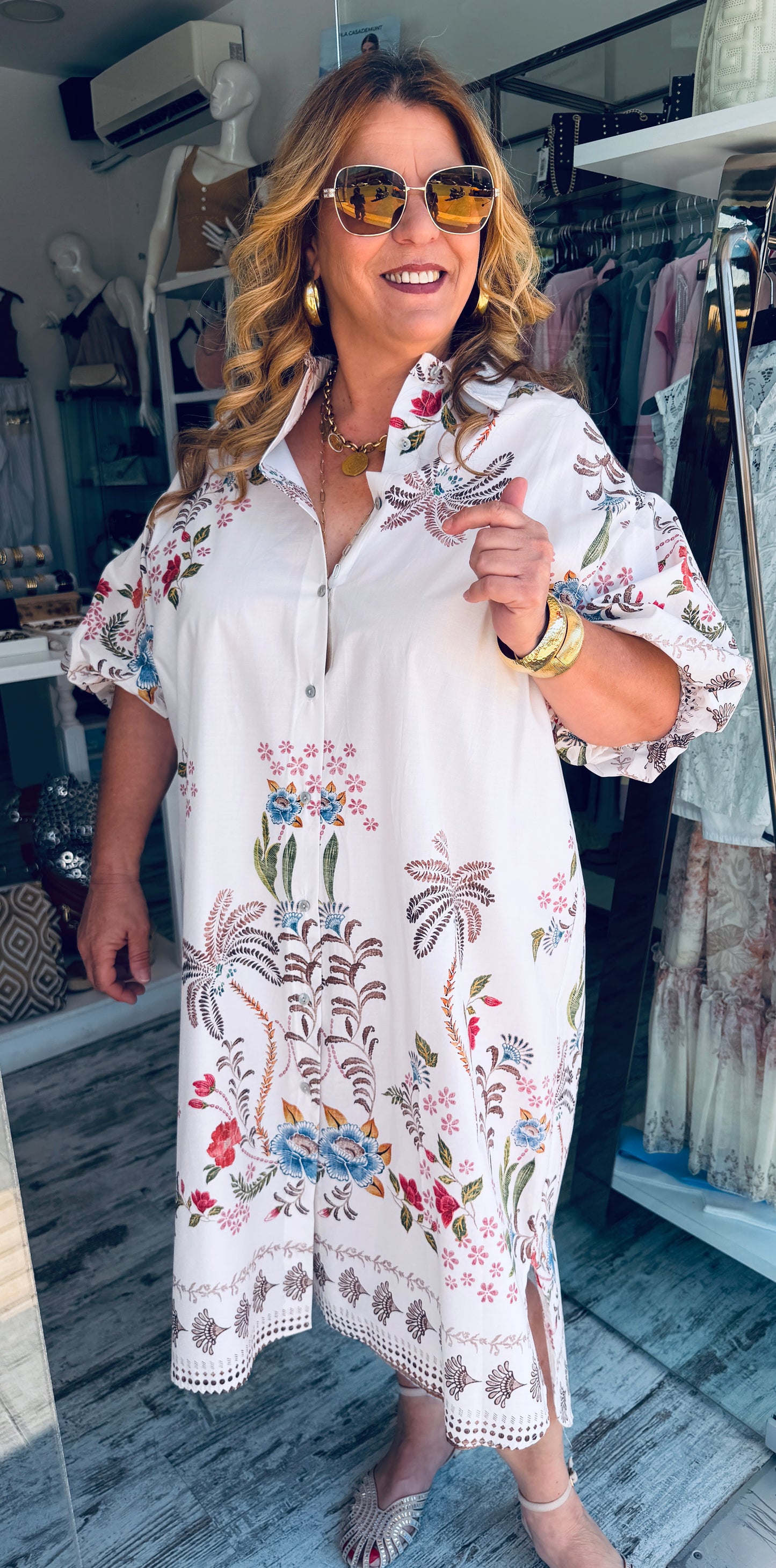 Βαμβακερό Σεμιζιέ Φόρεμα με Ethnic Floral Print