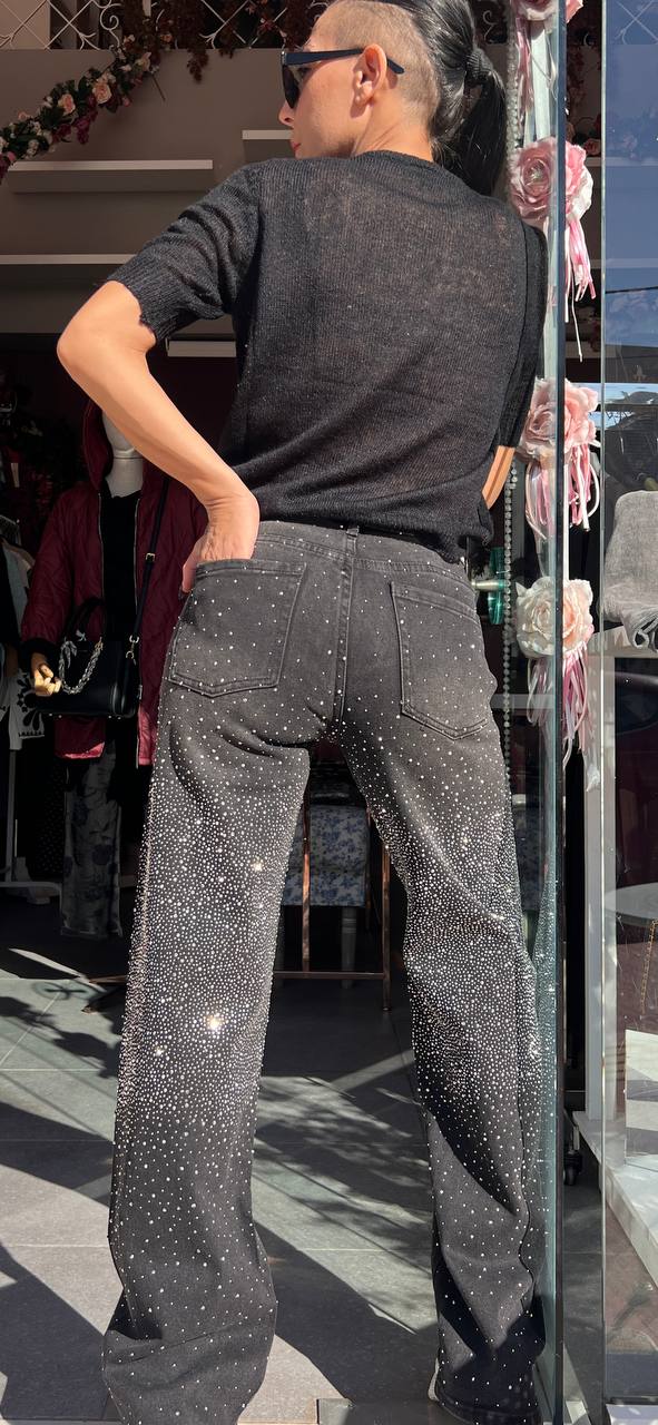 Τζιν με στρας μαύρο