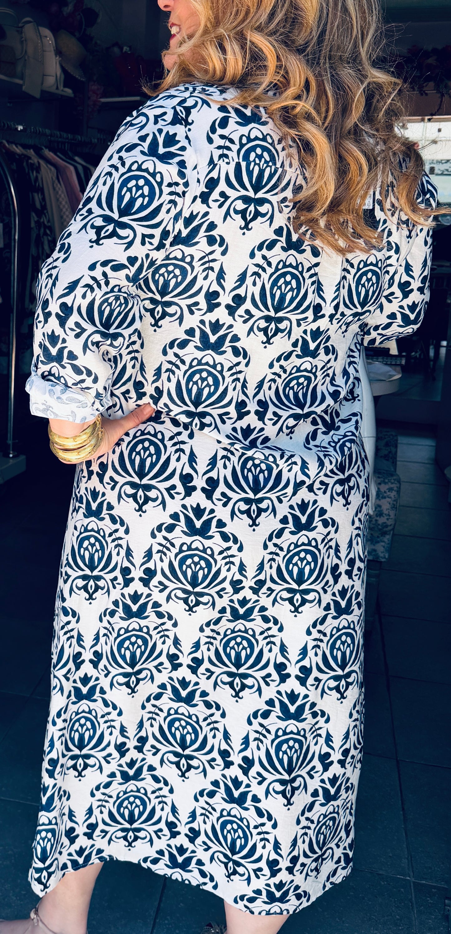 Μάξι Φόρεμα Σεμιζιέ με Εντυπωσιακό Σχέδιο Plus Size Μπλέ-1
