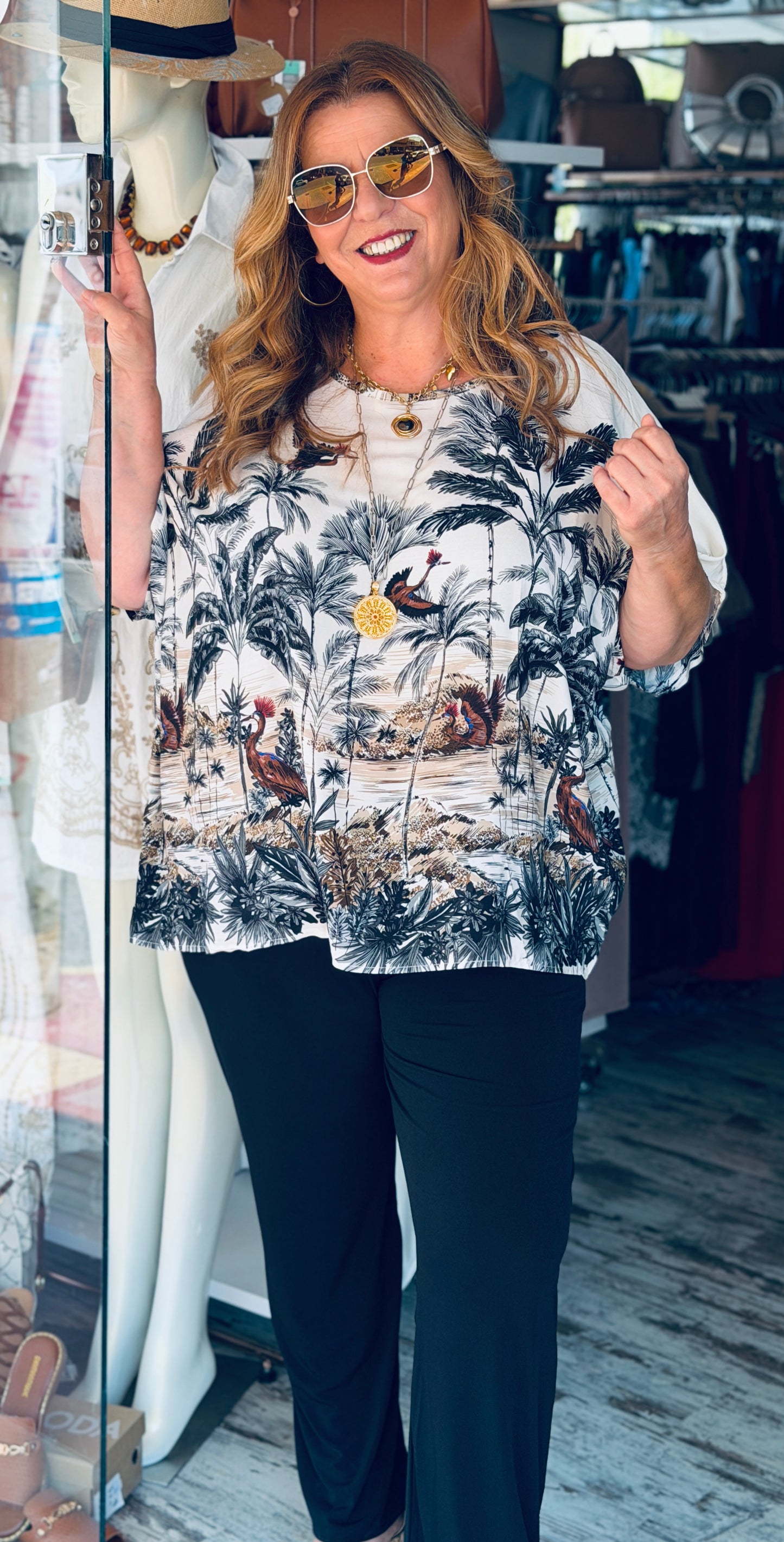 Μπλούζα 100% Βισκόζη με Tropical Print