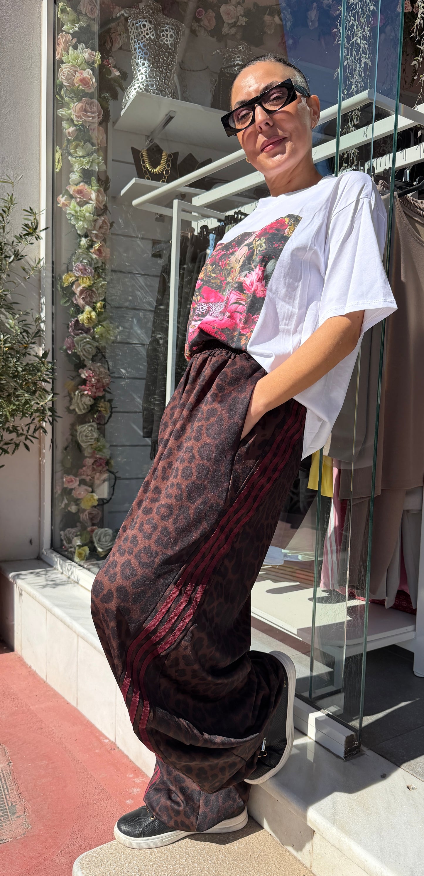 Φόρμα Jaguar print με ρίγα Μπορντό-1