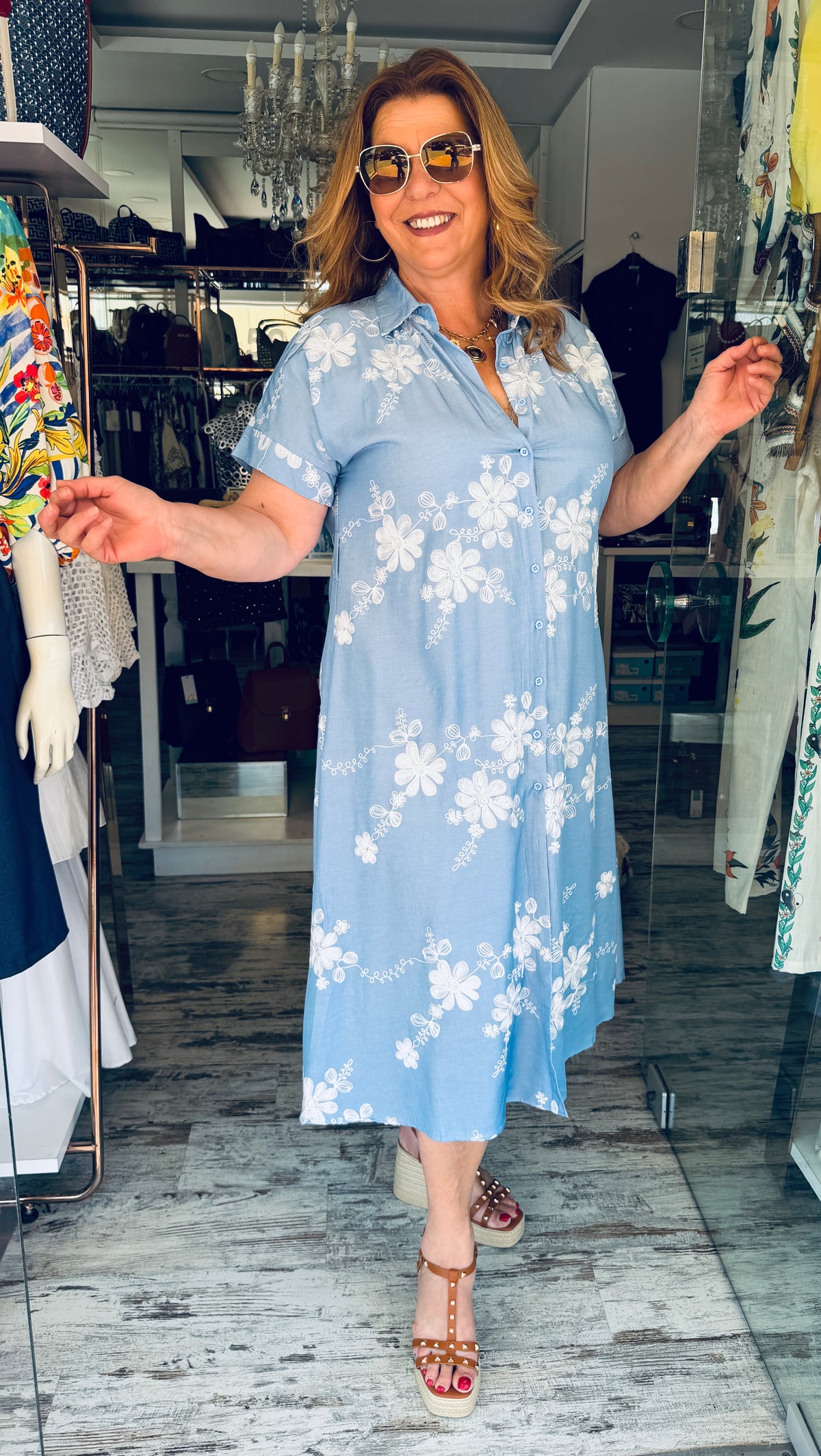 Τζιν Σεμιζιέ Φόρεμα με Floral Print