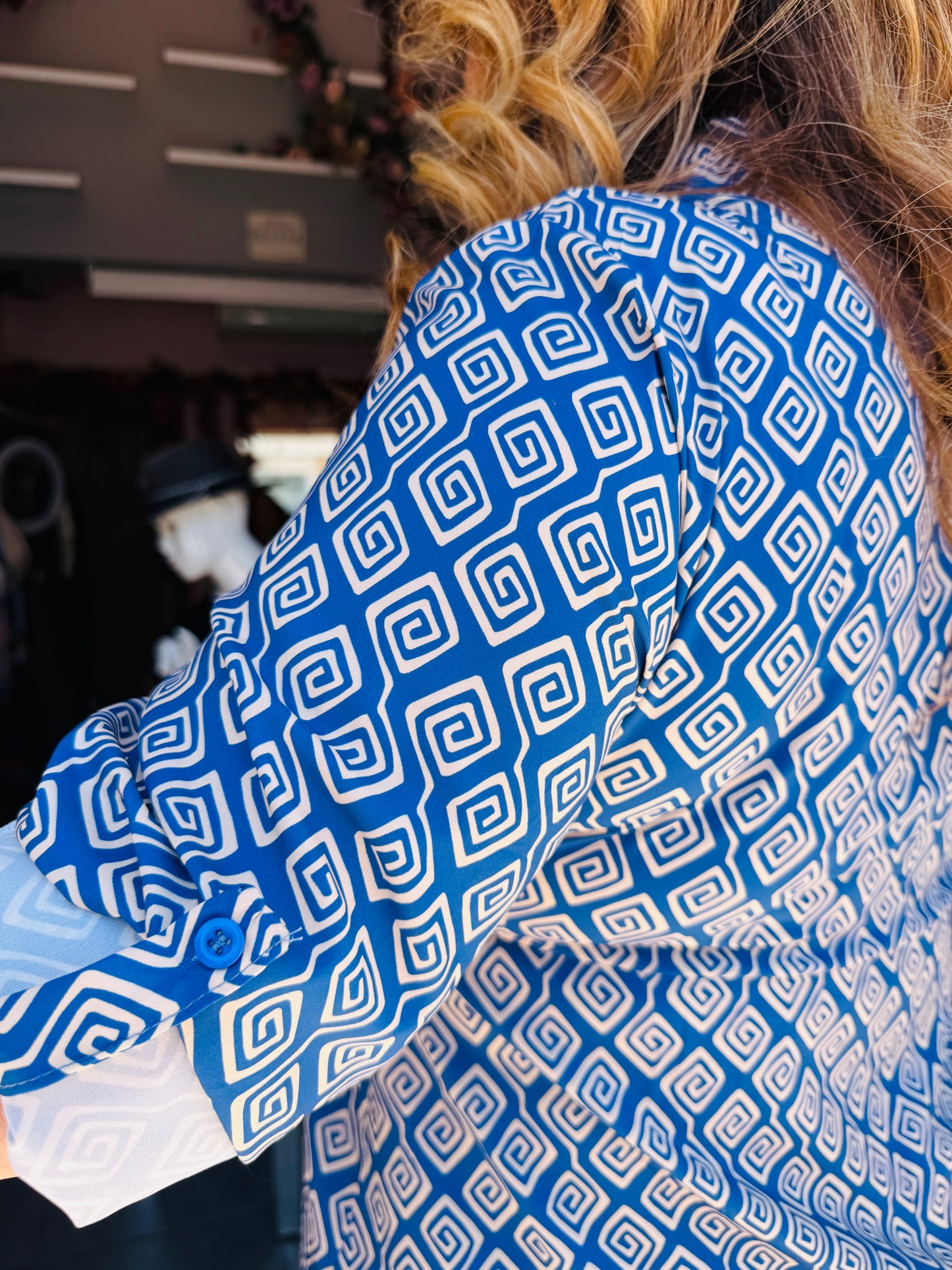 Μάξι Φόρεμα Σεμιζιέ με Σχέδιο Μέανδρος Plus Size Μπλε -3