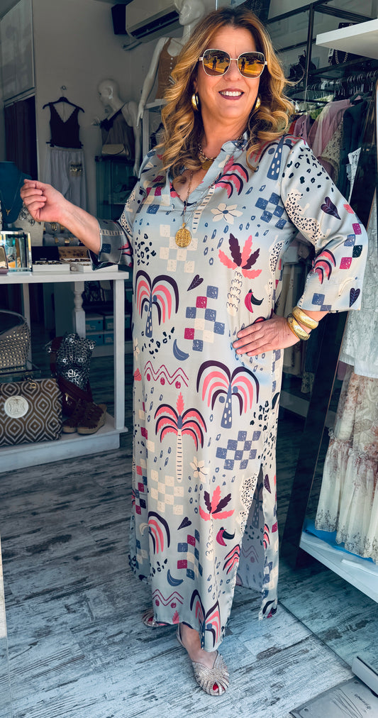 New Age Silk Touch Καφτάνι με Μάο Γιακά