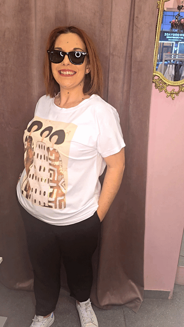 Γυναικείο T-Shirt με Ethnic Print Μπεζ-1