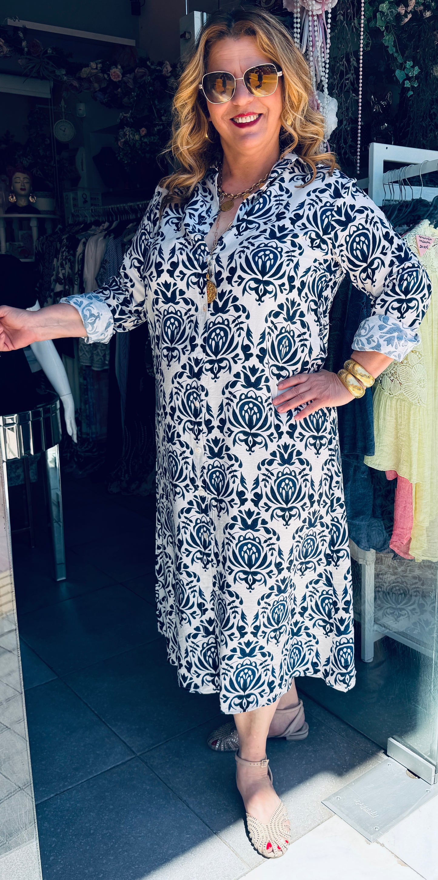 Μάξι Φόρεμα Σεμιζιέ με Εντυπωσιακό Σχέδιο Plus Size Μπλέ-1