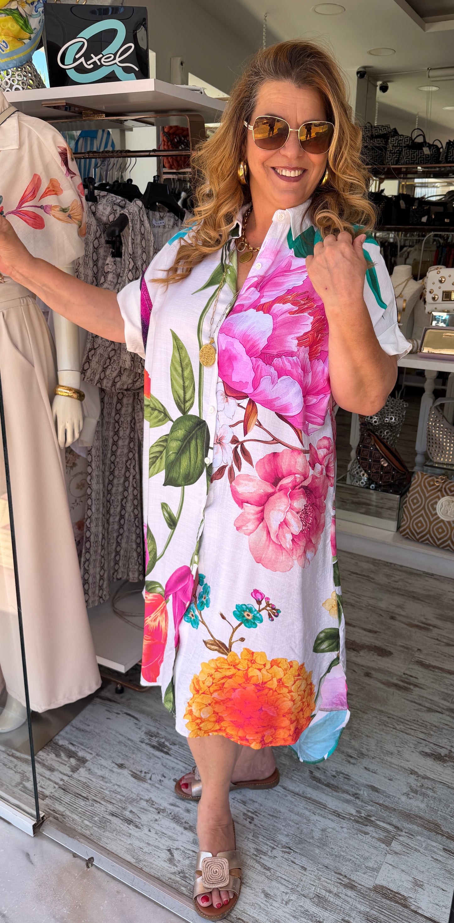 Viscose Σεμιζιέ Φόρεμα με Floral Print & Τσέπες
