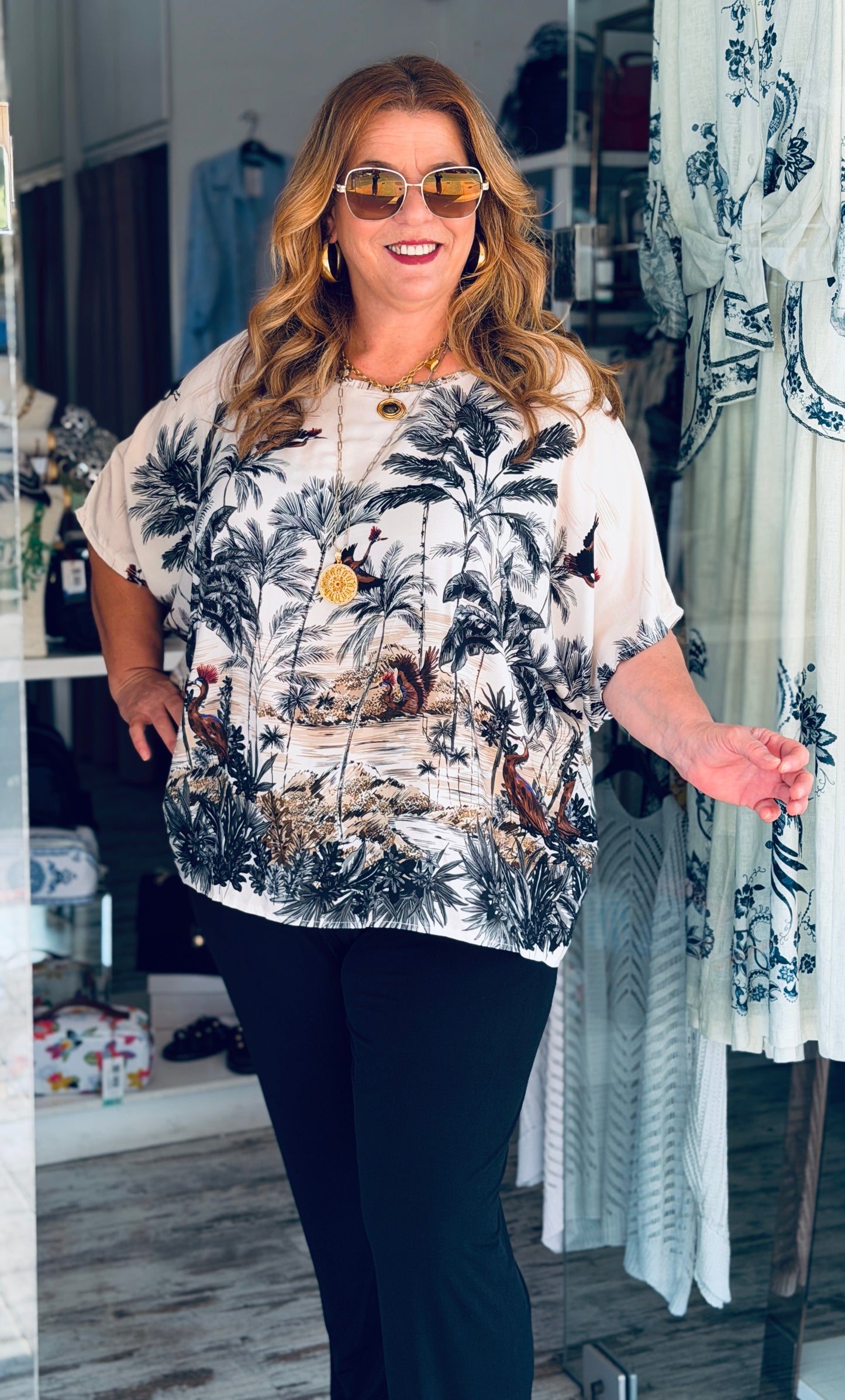 Μπλούζα 100% Βισκόζη με Tropical Print