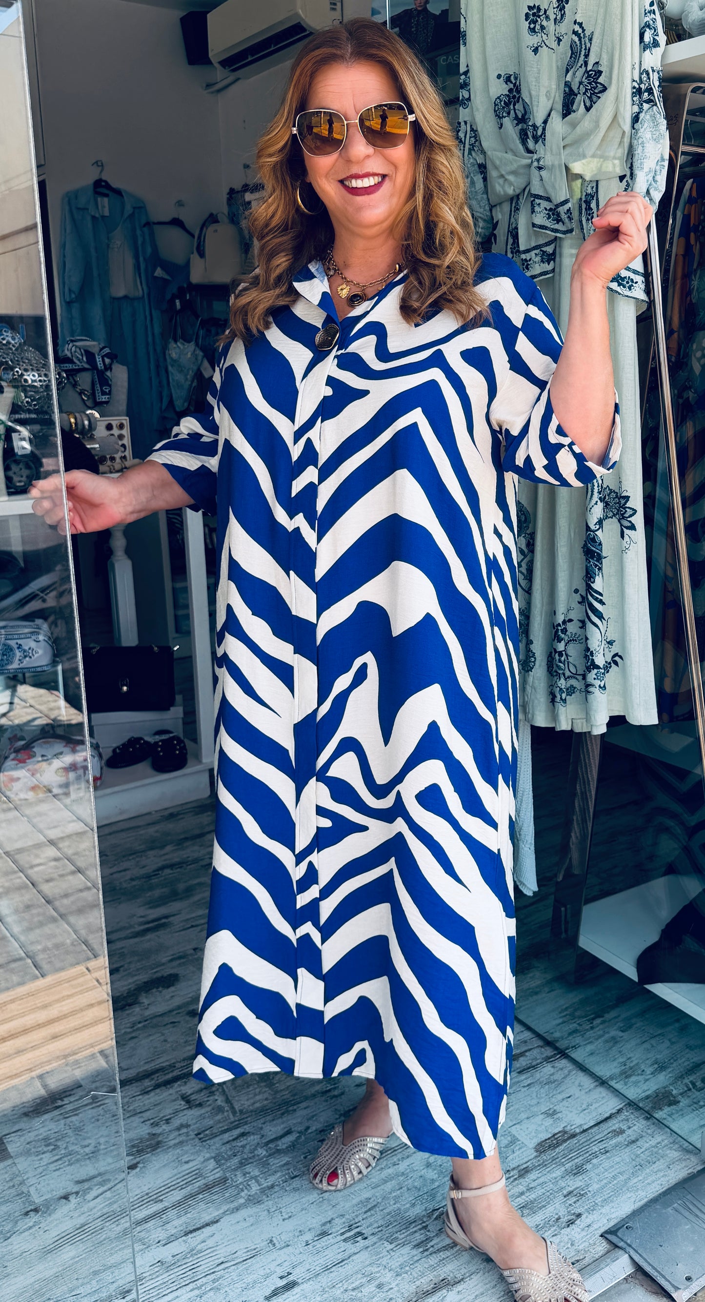 Λινό Φόρεμα Maxi με Abstract Print