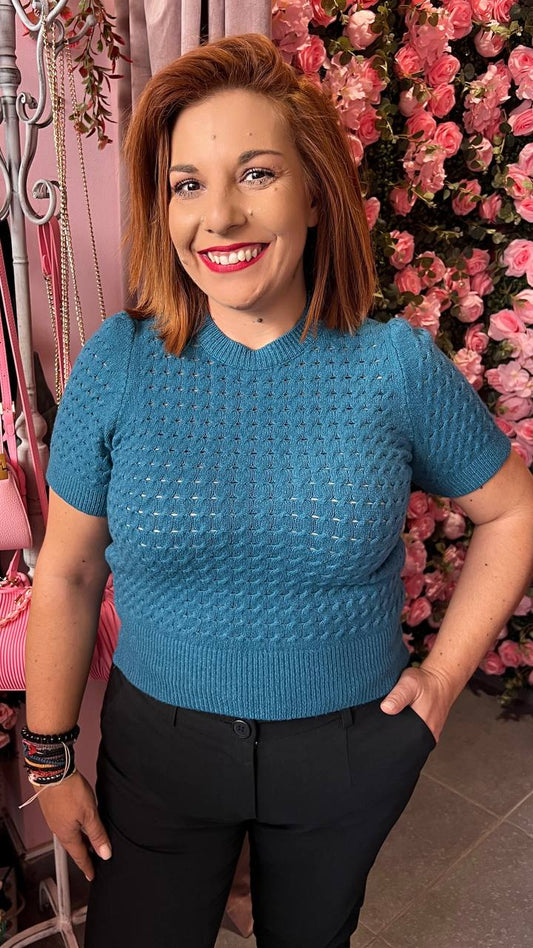 Πλεκτό κοντομάνικο τρυπητο ΠΕΤΡΟΛ-1