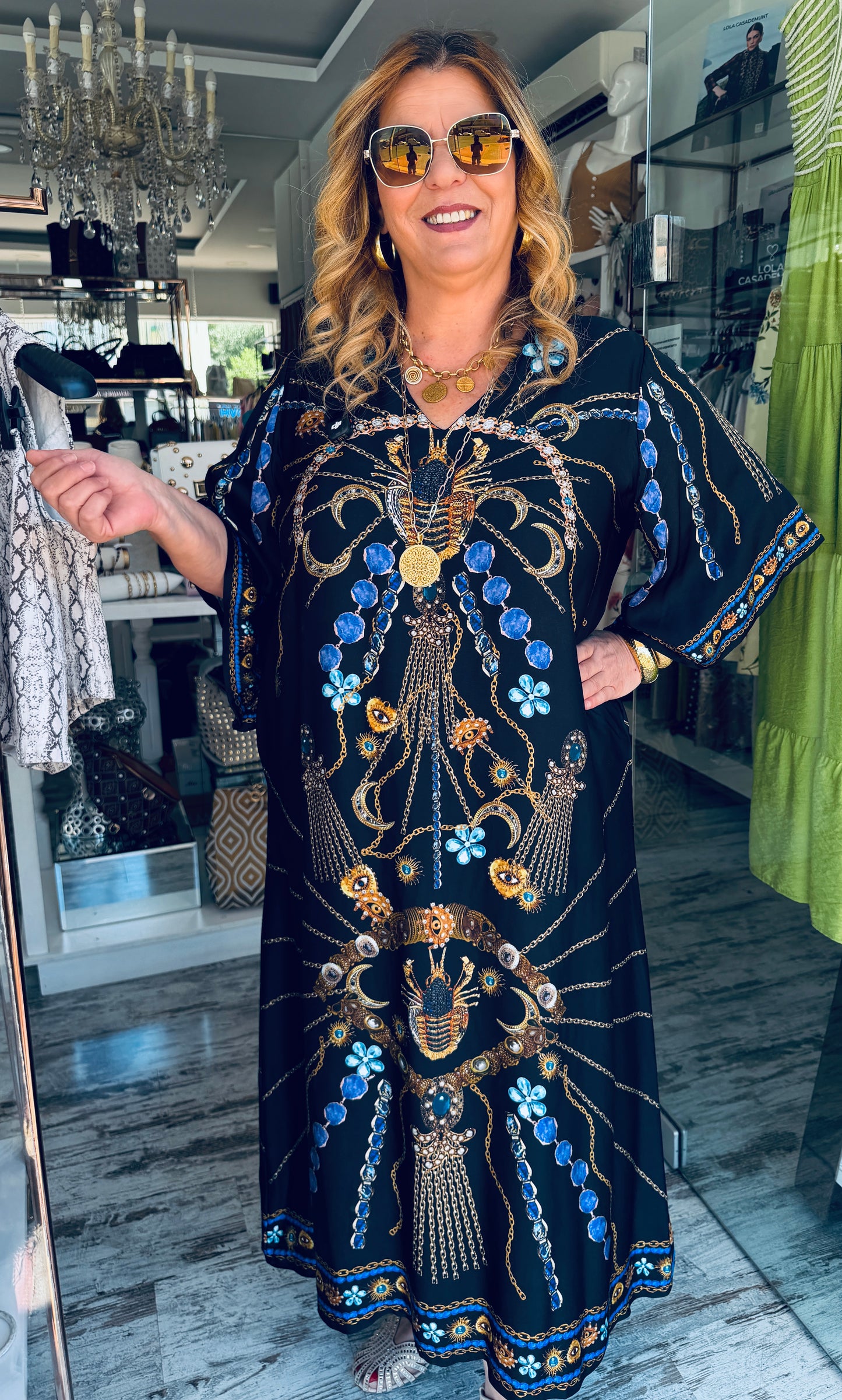 Maxi Καφτάνι με Luxury Jewel Print-1
