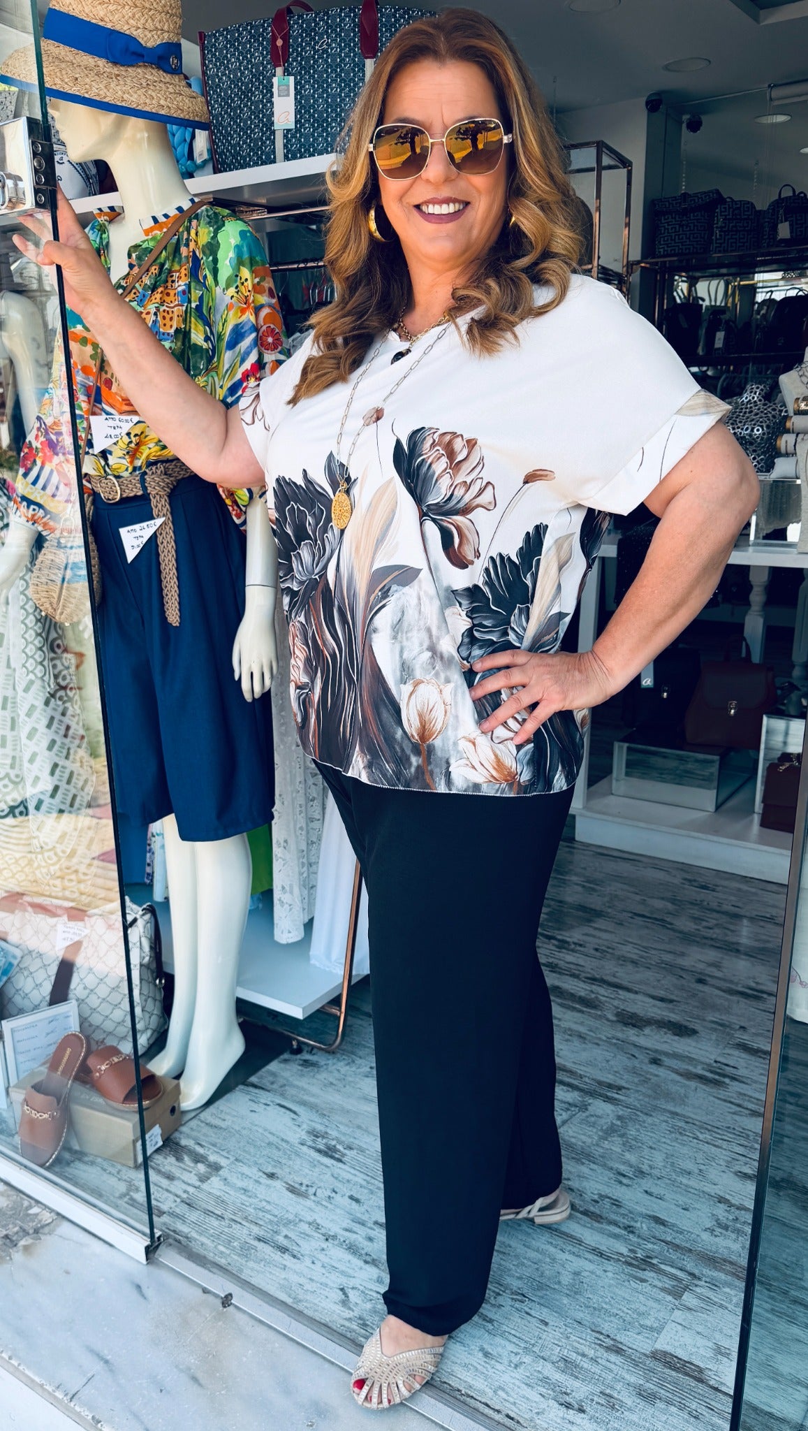 Βαμβακερό Σετ Floral με Παντελόνα & Μπλούζα