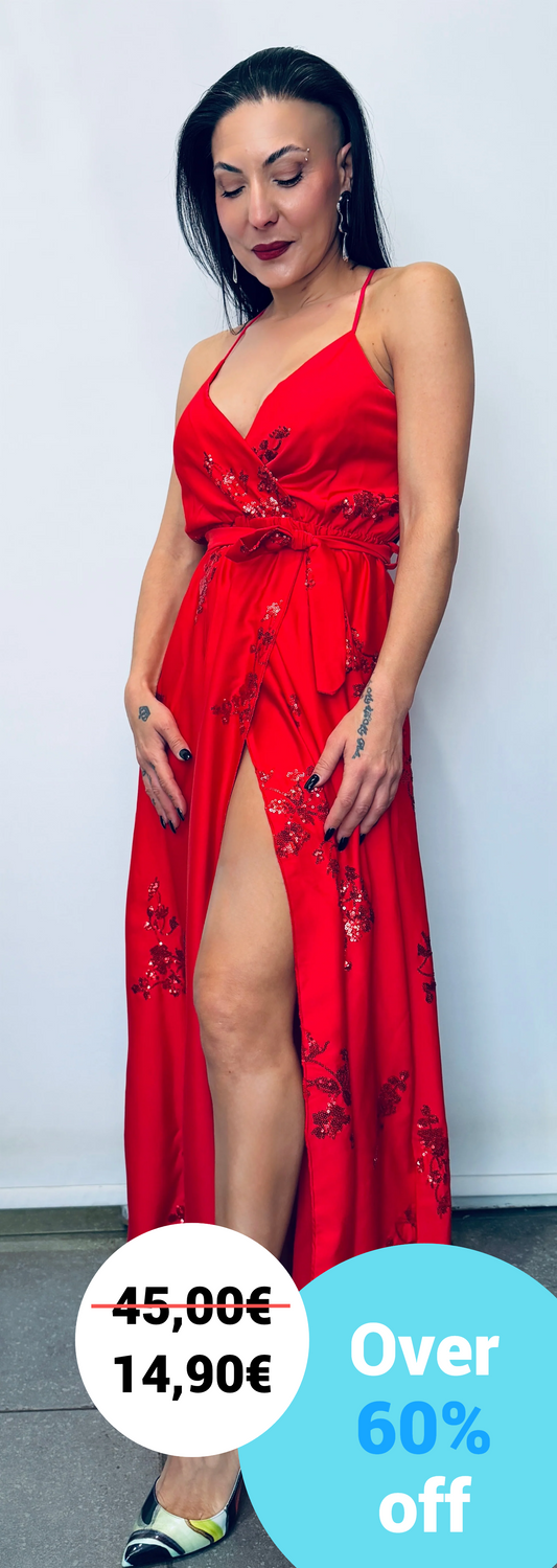 Maxi Φόρεμα με Τιράντες & Ζώνη – Θηλυκό Statement Κοκκίνο-1