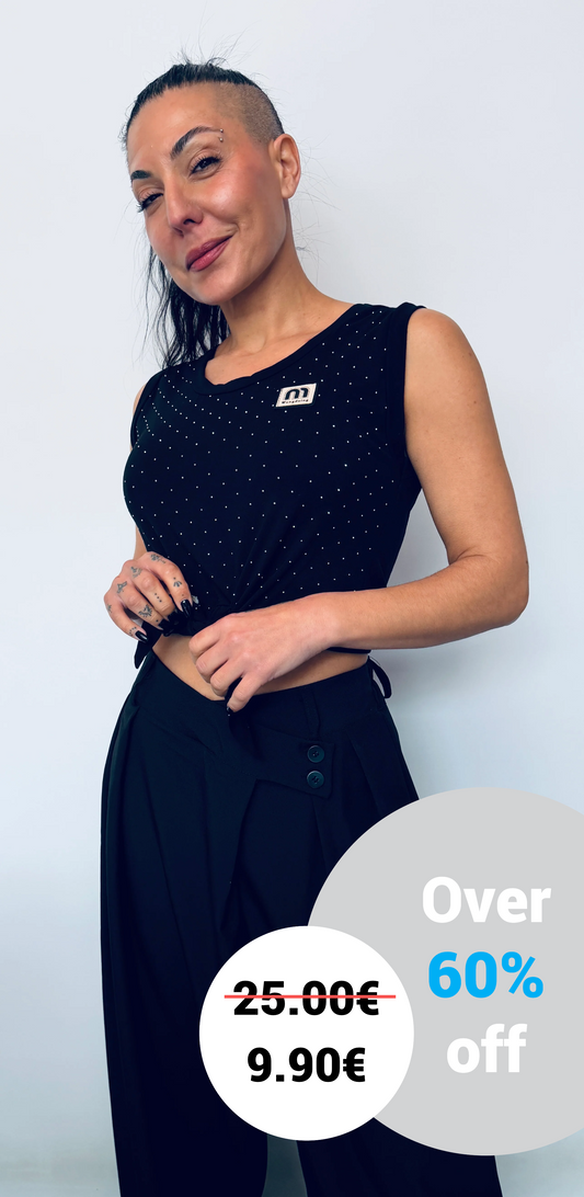 Γυναικείο Crop Top με Δέσιμο & Διακριτικά Strass Μαύρο-8