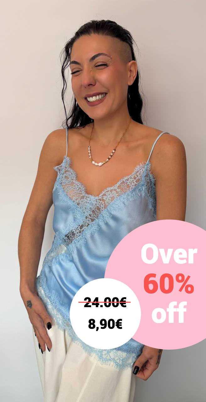 Γυναικείο Satin Top με Δαντέλα Γαλάζιο-1