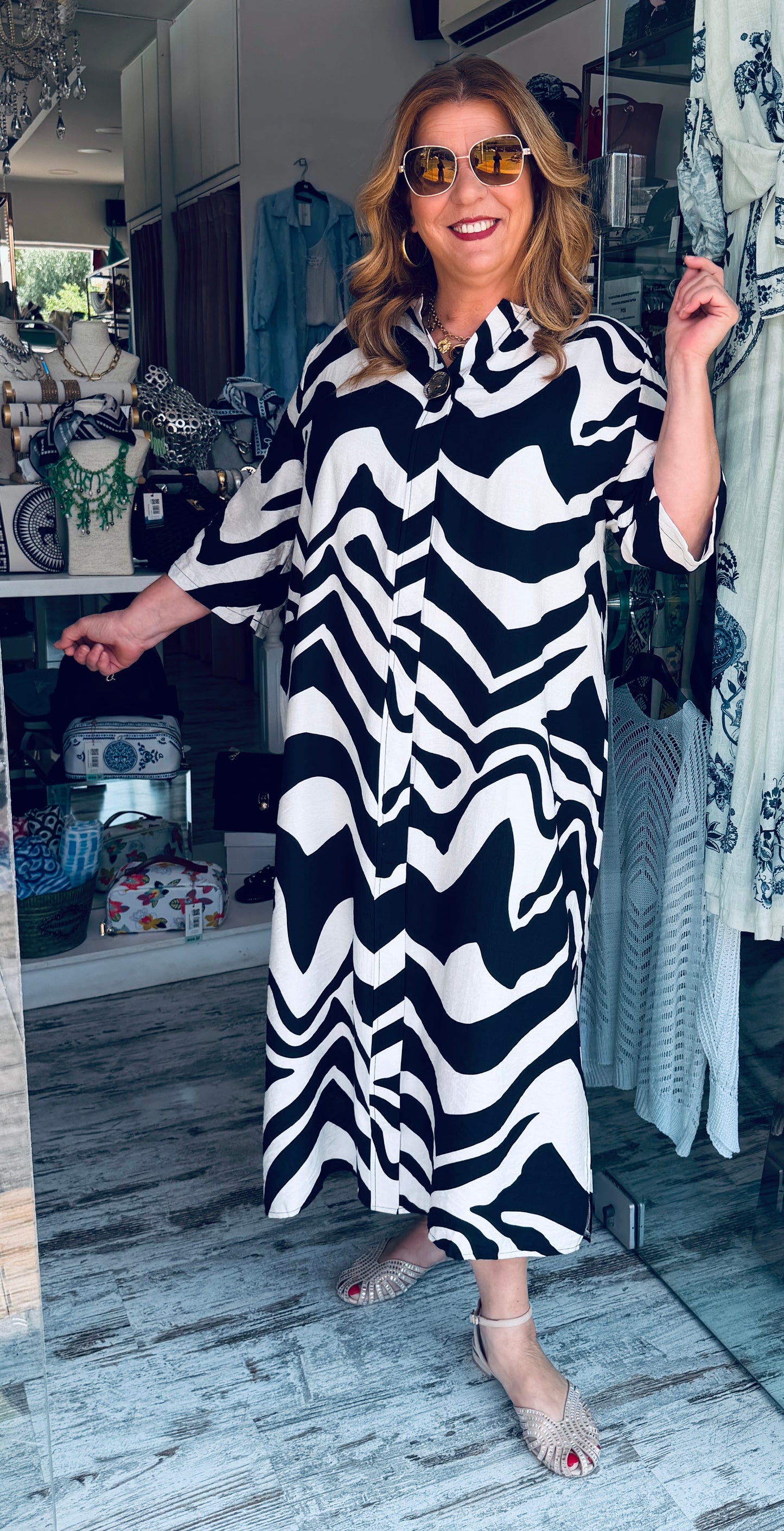 Λινό Φόρεμα Maxi με Abstract Print