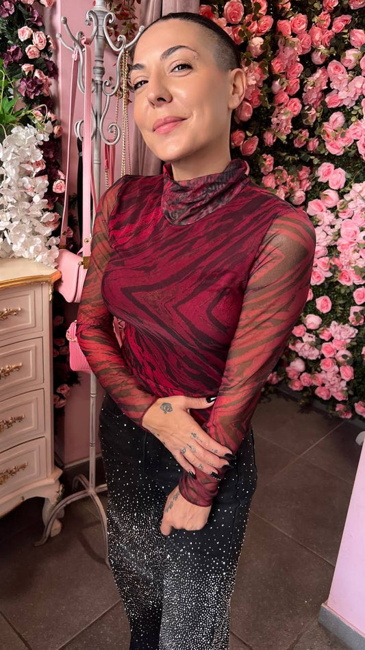 Τούλι με ανιμαλ πριντ Μπορντό-1