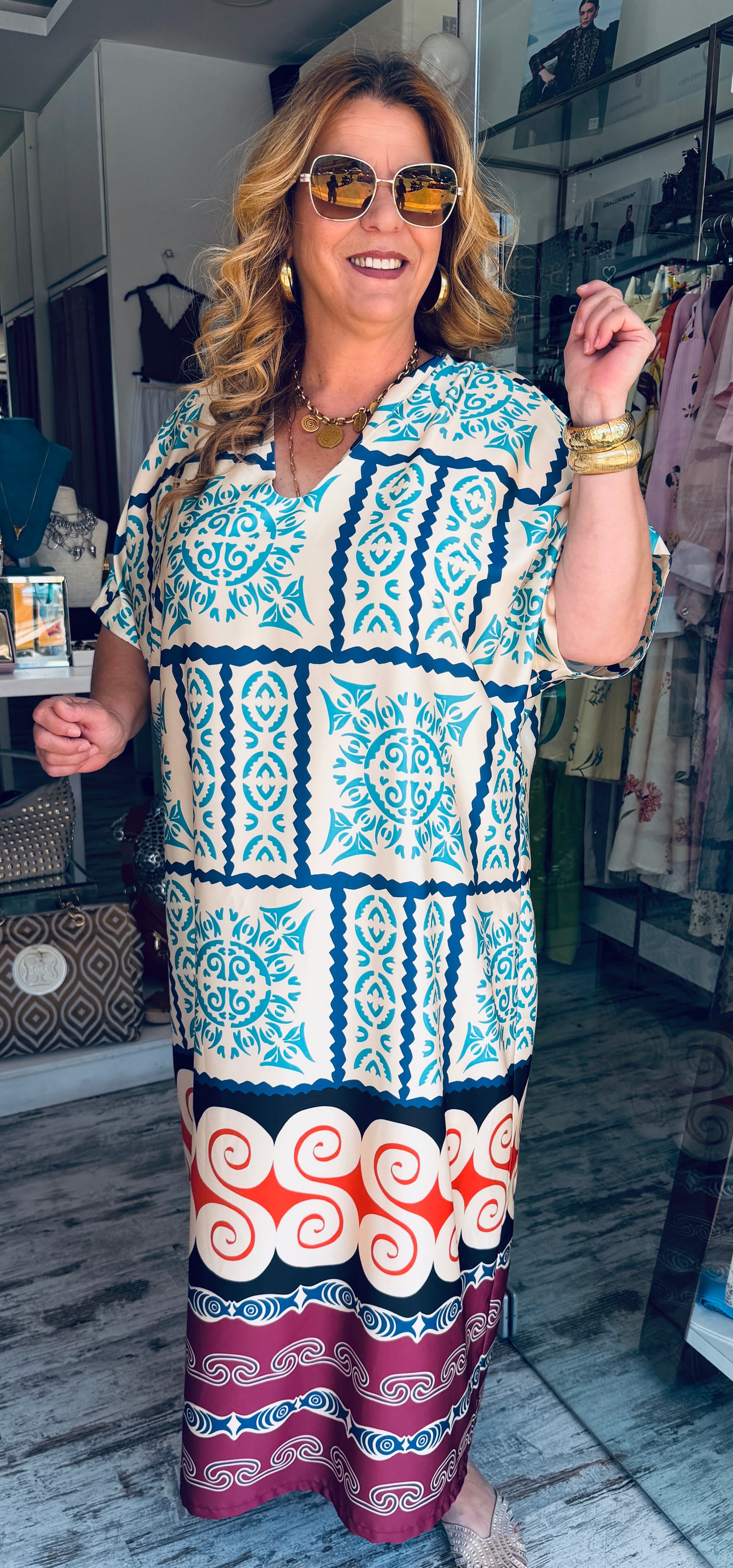 New Age Silk Touch Καφτάνι με Border Print