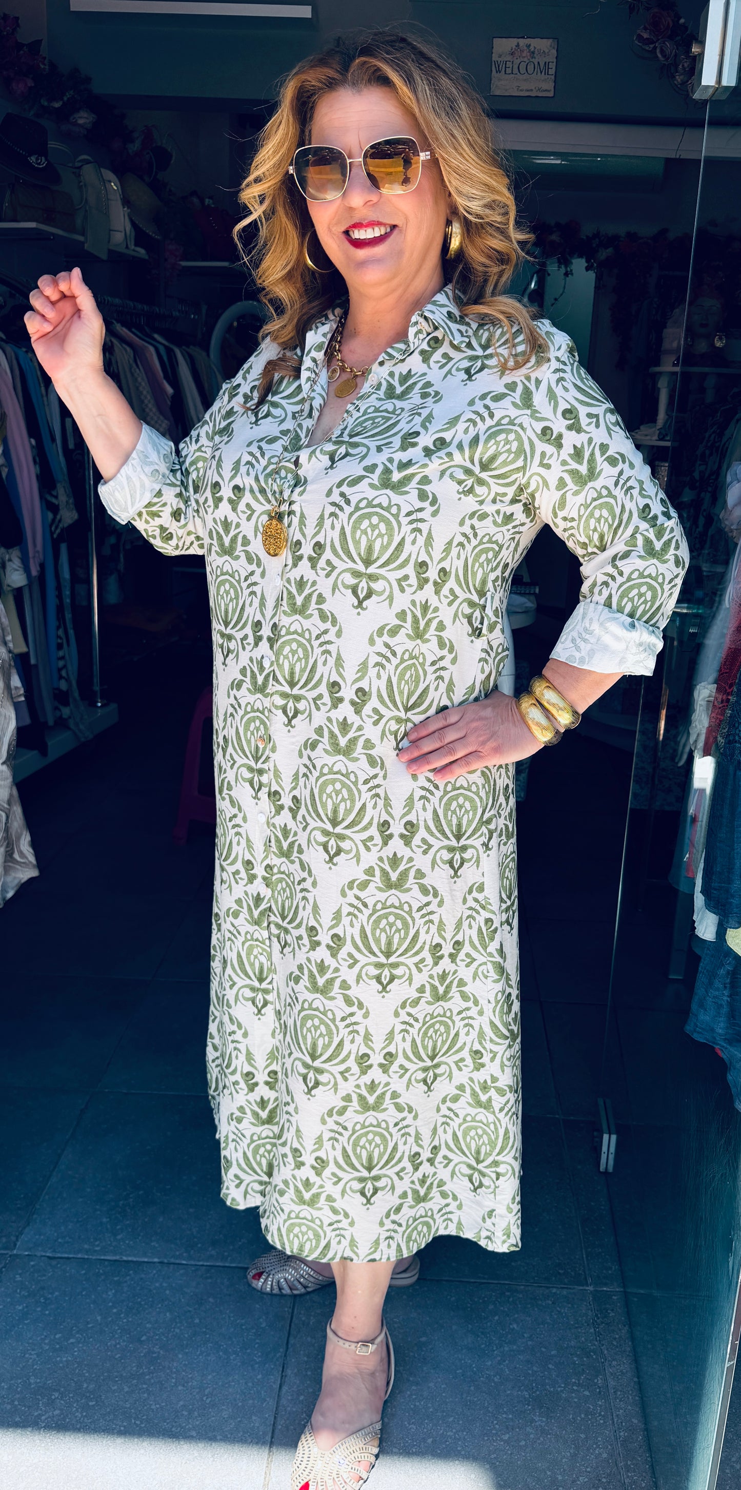 Μάξι Φόρεμα Σεμιζιέ με Εντυπωσιακό Σχέδιο Plus Size Πράσινο-2