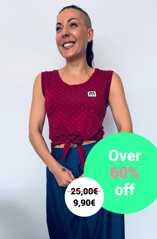 Γυναικείο Crop Top με Δέσιμο & Διακριτικά Strass Μπορντό-3