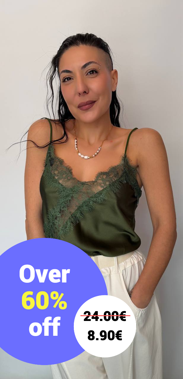 Γυναικείο Satin Top με Δαντέλα Πράσινο-7