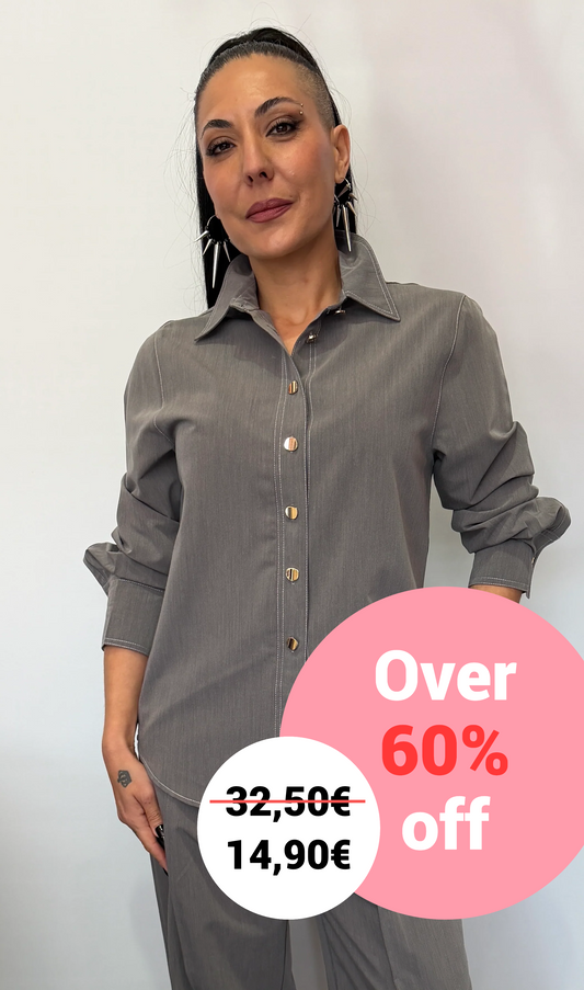 Γυναικείο Πουκάμισο με Διακοσμητικά Κουμπιά Γκρι-1