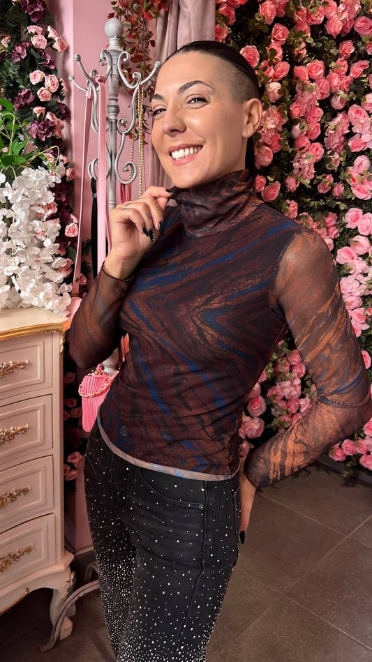 Τούλι με ανιμαλ πριντ ΚΑΦΕ,ΜΠΛΕ-4